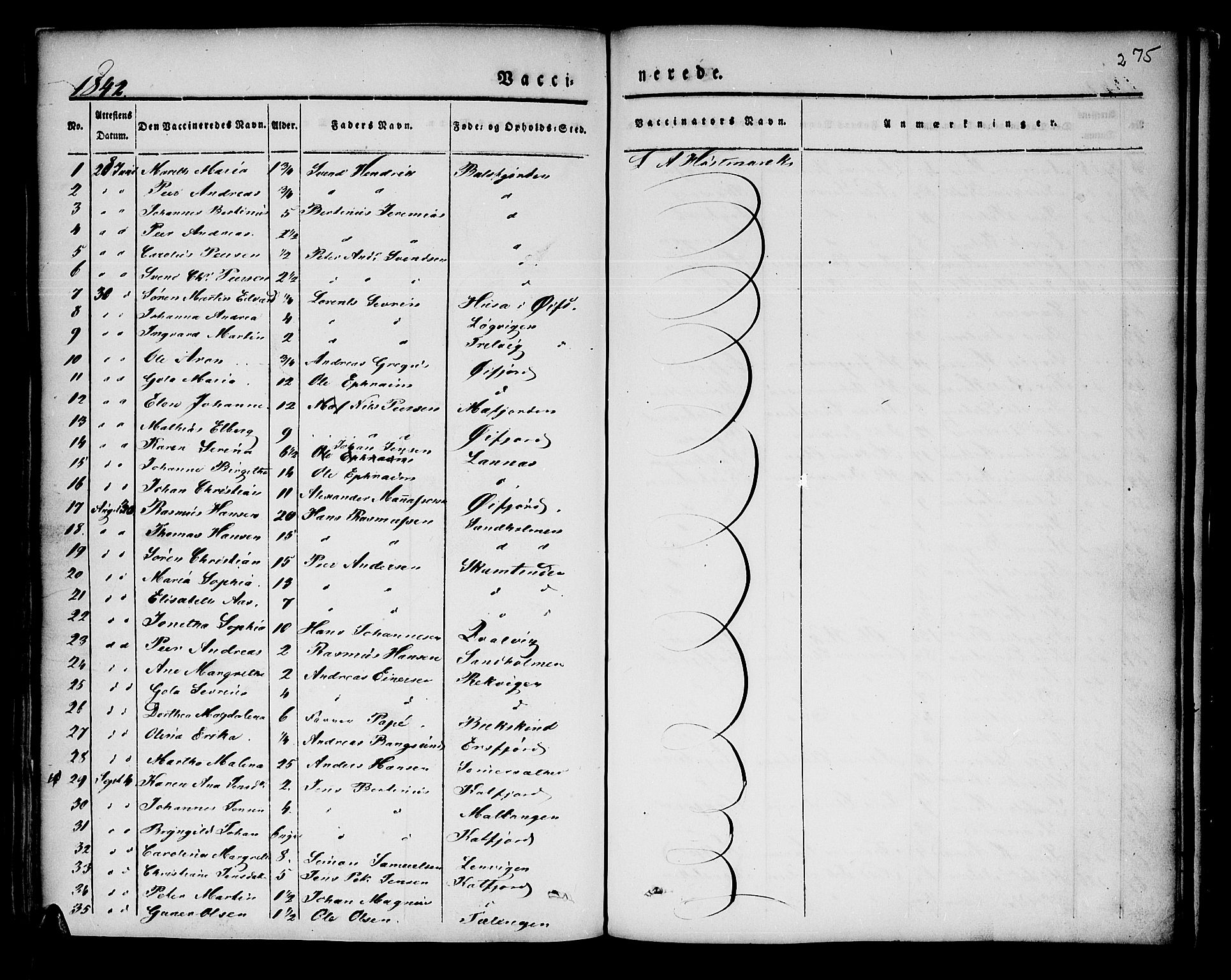 Lenvik sokneprestembete, SATØ/S-1310/H/Ha/Haa/L0004kirke: Parish register (official) no. 4, 1832-1844, p. 275