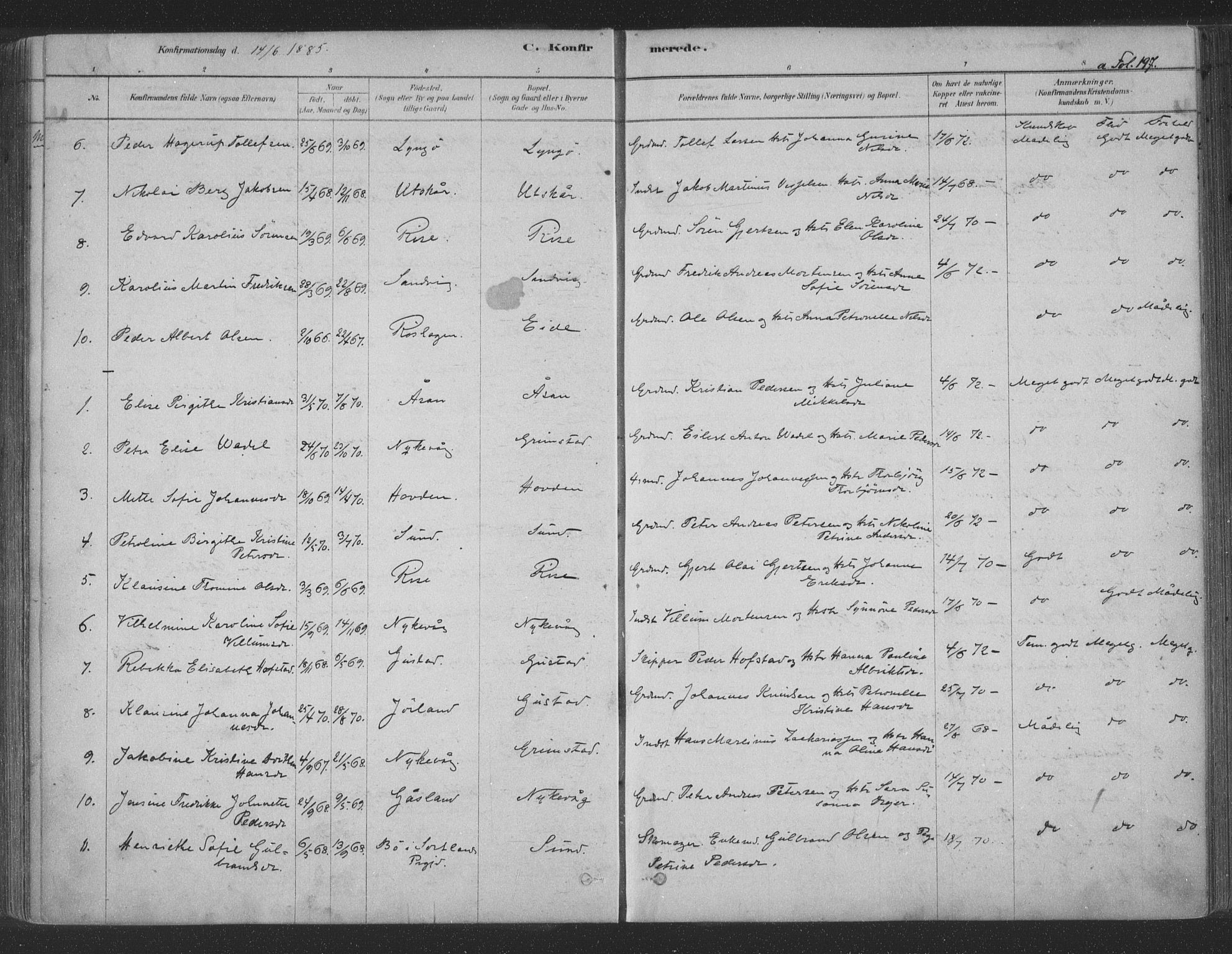 Ministerialprotokoller, klokkerbøker og fødselsregistre - Nordland, AV/SAT-A-1459/891/L1302: Parish register (official) no. 891A07, 1878-1895, p. 197