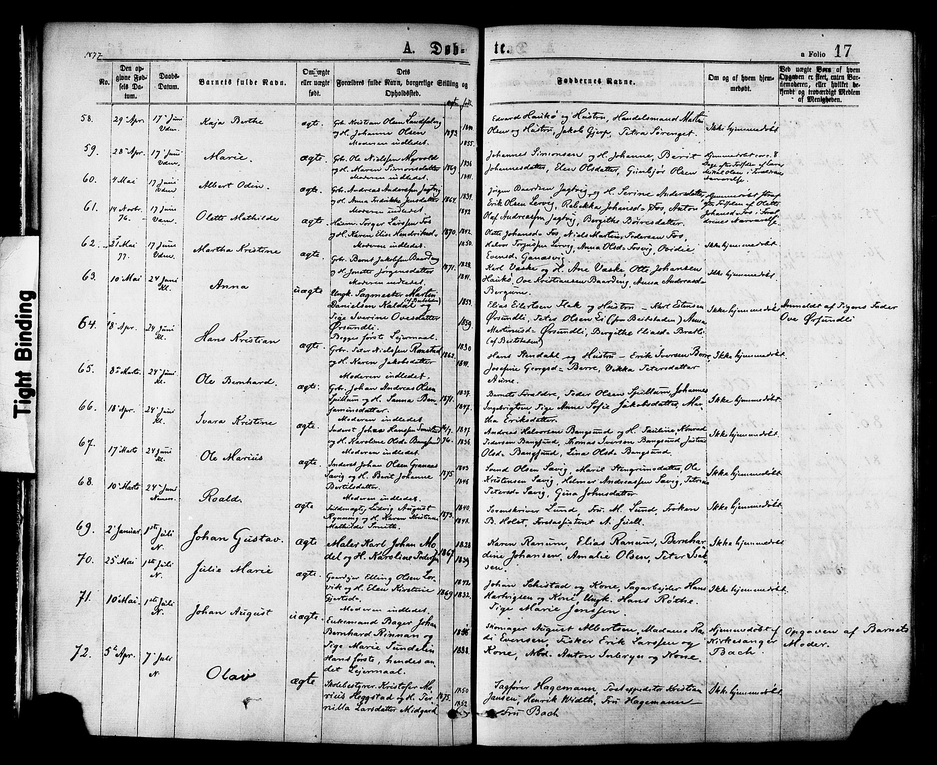 Ministerialprotokoller, klokkerbøker og fødselsregistre - Nord-Trøndelag, AV/SAT-A-1458/768/L0572: Parish register (official) no. 768A07, 1874-1886, p. 17