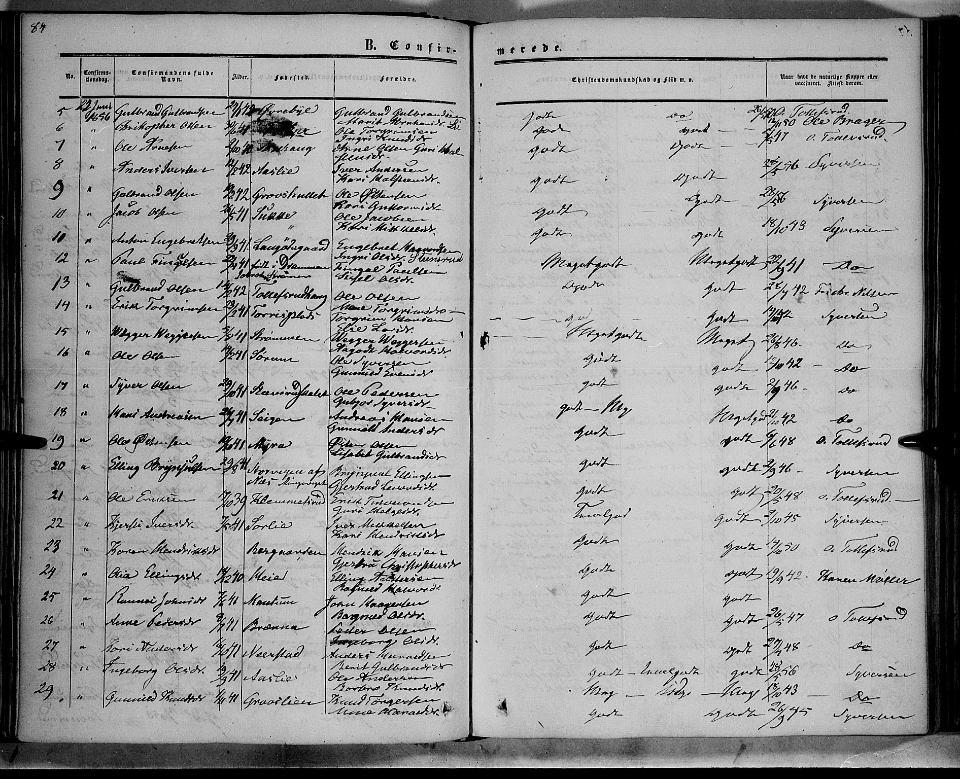 Sør-Aurdal prestekontor, SAH/PREST-128/H/Ha/Haa/L0007: Parish register (official) no. 7, 1849-1876, p. 84