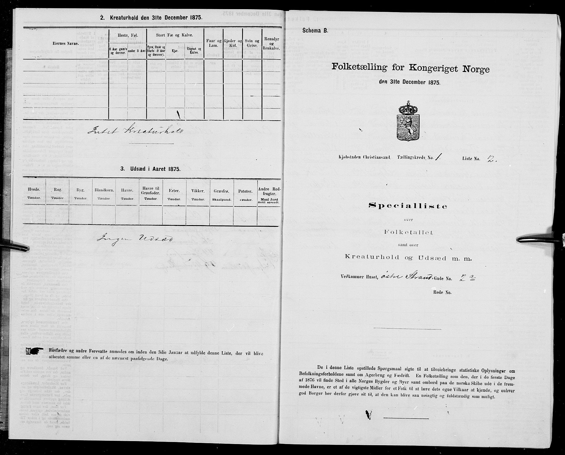 SAK, 1875 census for 1001P Kristiansand, 1875, p. 18