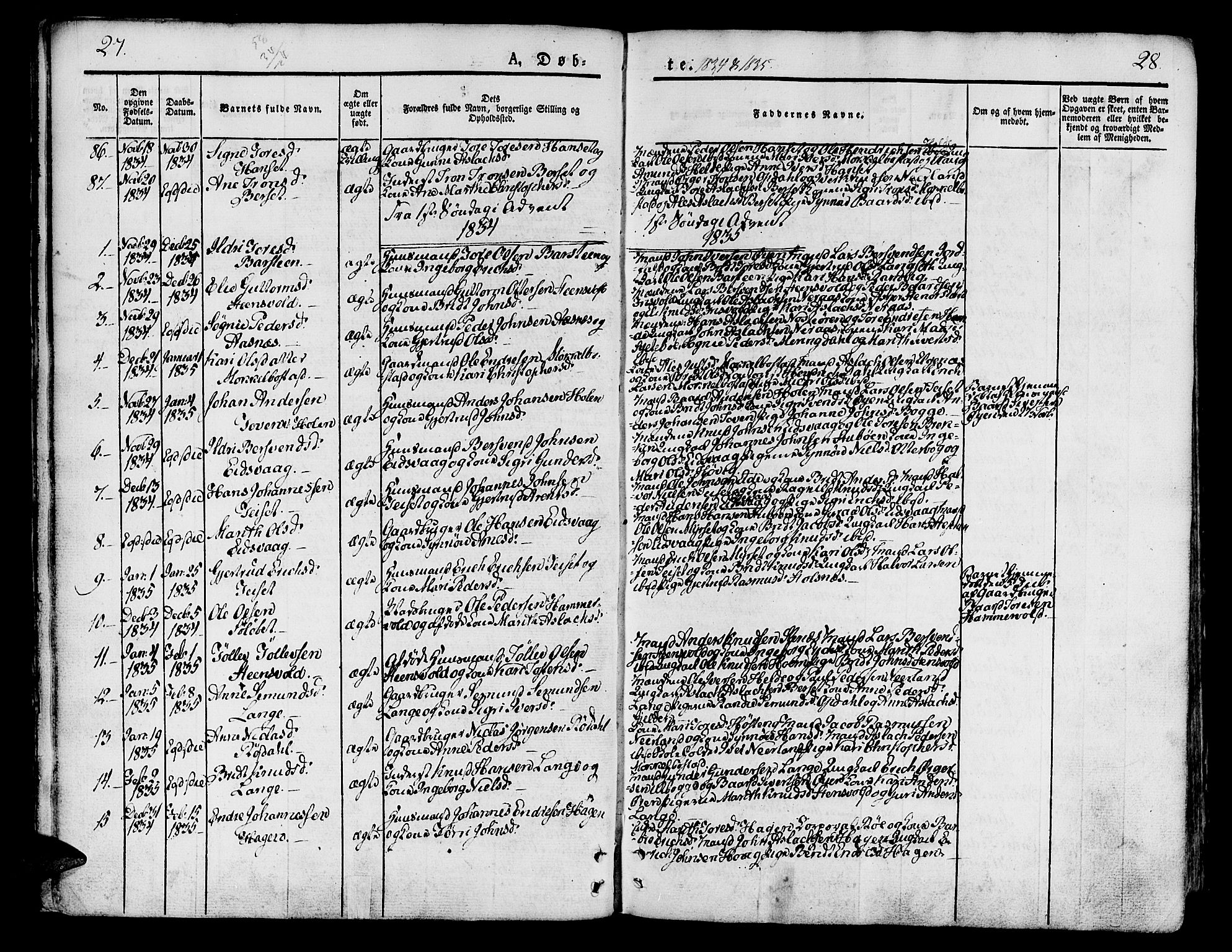 Ministerialprotokoller, klokkerbøker og fødselsregistre - Møre og Romsdal, AV/SAT-A-1454/551/L0624: Parish register (official) no. 551A04, 1831-1845, p. 27-28