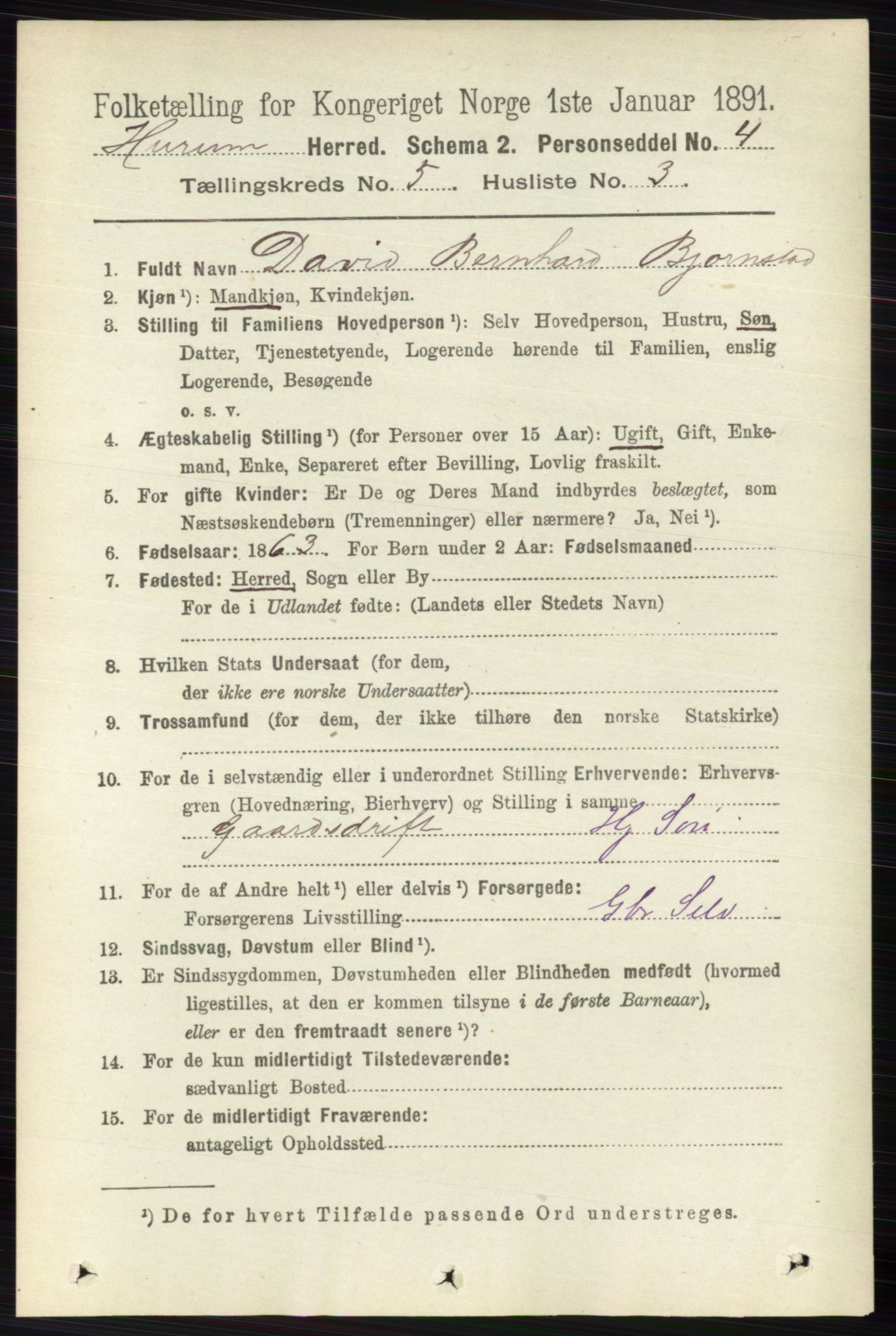 RA, 1891 census for 0628 Hurum, 1891, p. 1414