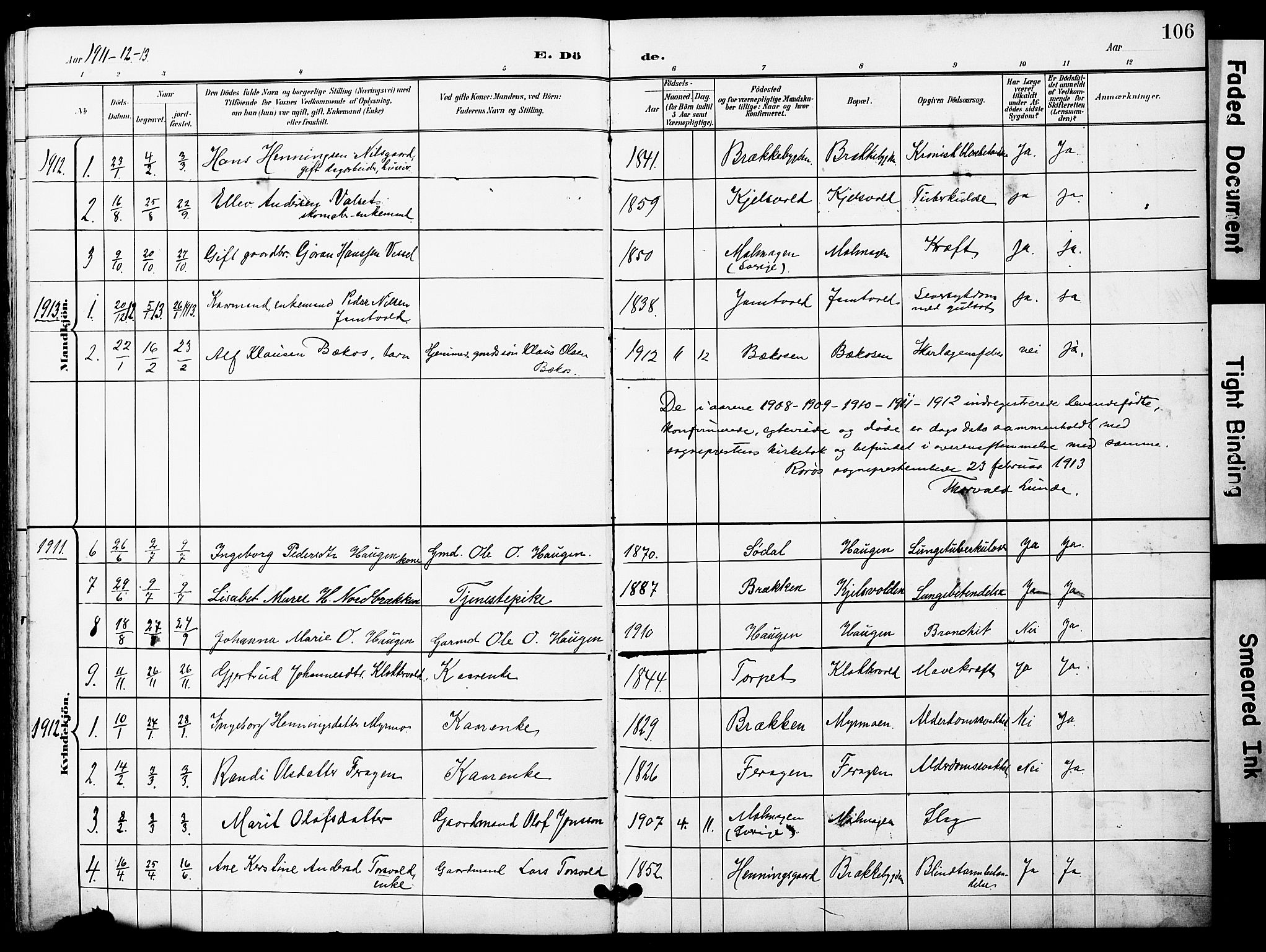 Ministerialprotokoller, klokkerbøker og fødselsregistre - Sør-Trøndelag, SAT/A-1456/683/L0950: Parish register (copy) no. 683C02, 1897-1918, p. 106