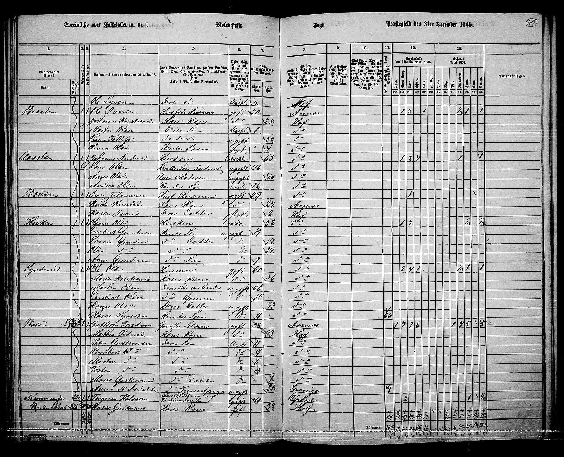 RA, 1865 census for Hof, 1865, p. 101