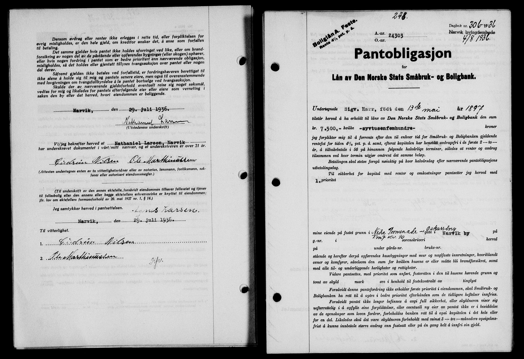 Narvik sorenskriveri, SAT/A-0002/1/2/2C/2Ca/L0011: Mortgage book no. 14, 1935-1937, Deed date: 04.08.1936