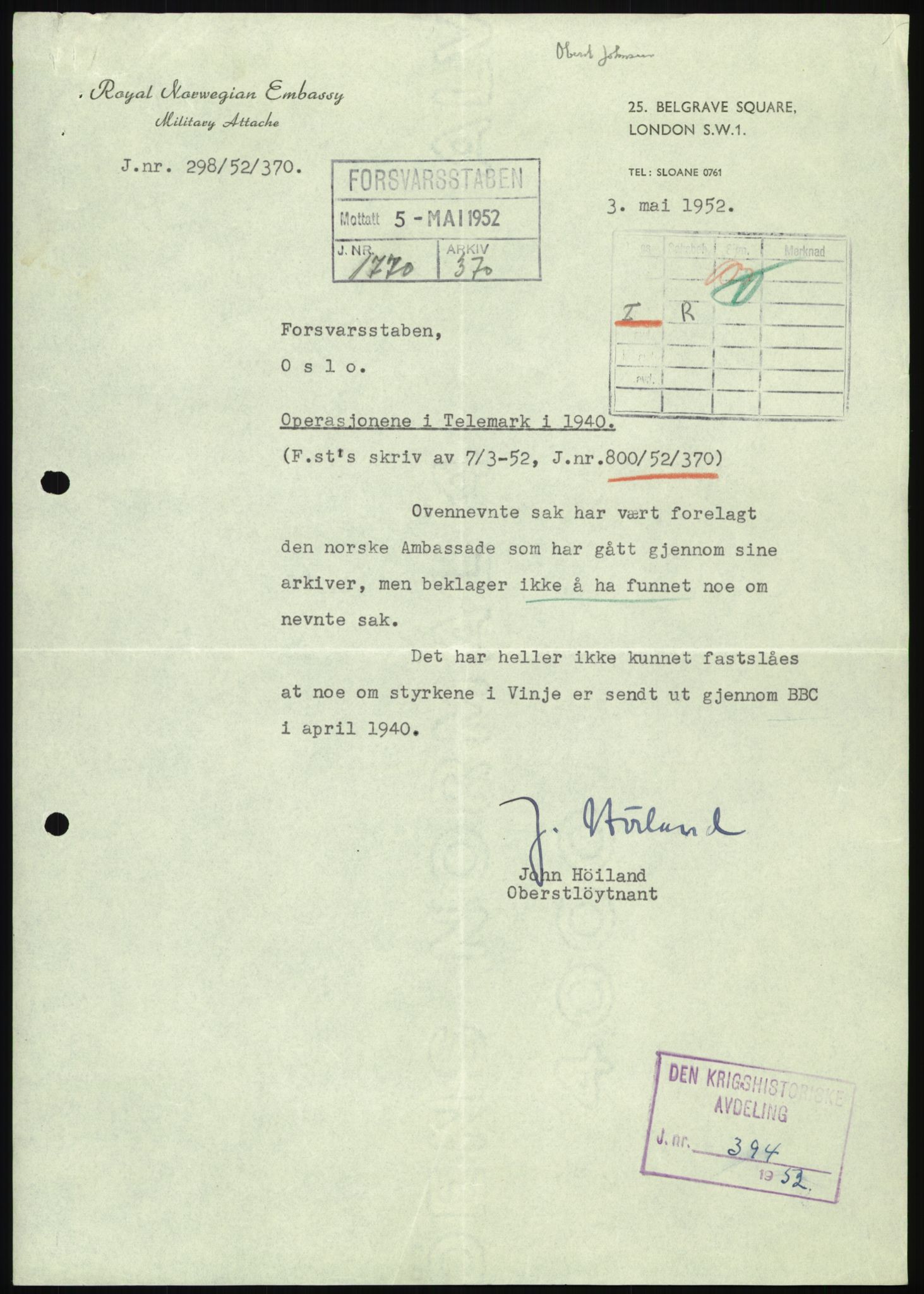 Forsvaret, Forsvarets krigshistoriske avdeling, AV/RA-RAFA-2017/Y/Yb/L0056: II-C-11-136-139  -  1. Divisjon, 1940-1957, p. 15