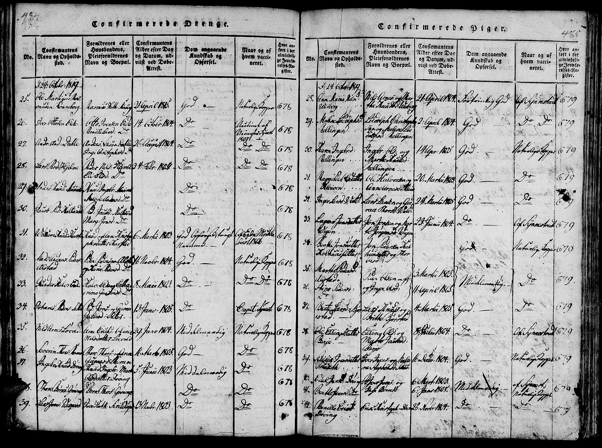 Ministerialprotokoller, klokkerbøker og fødselsregistre - Møre og Romsdal, AV/SAT-A-1454/519/L0260: Parish register (copy) no. 519C01, 1817-1829, p. 484-485