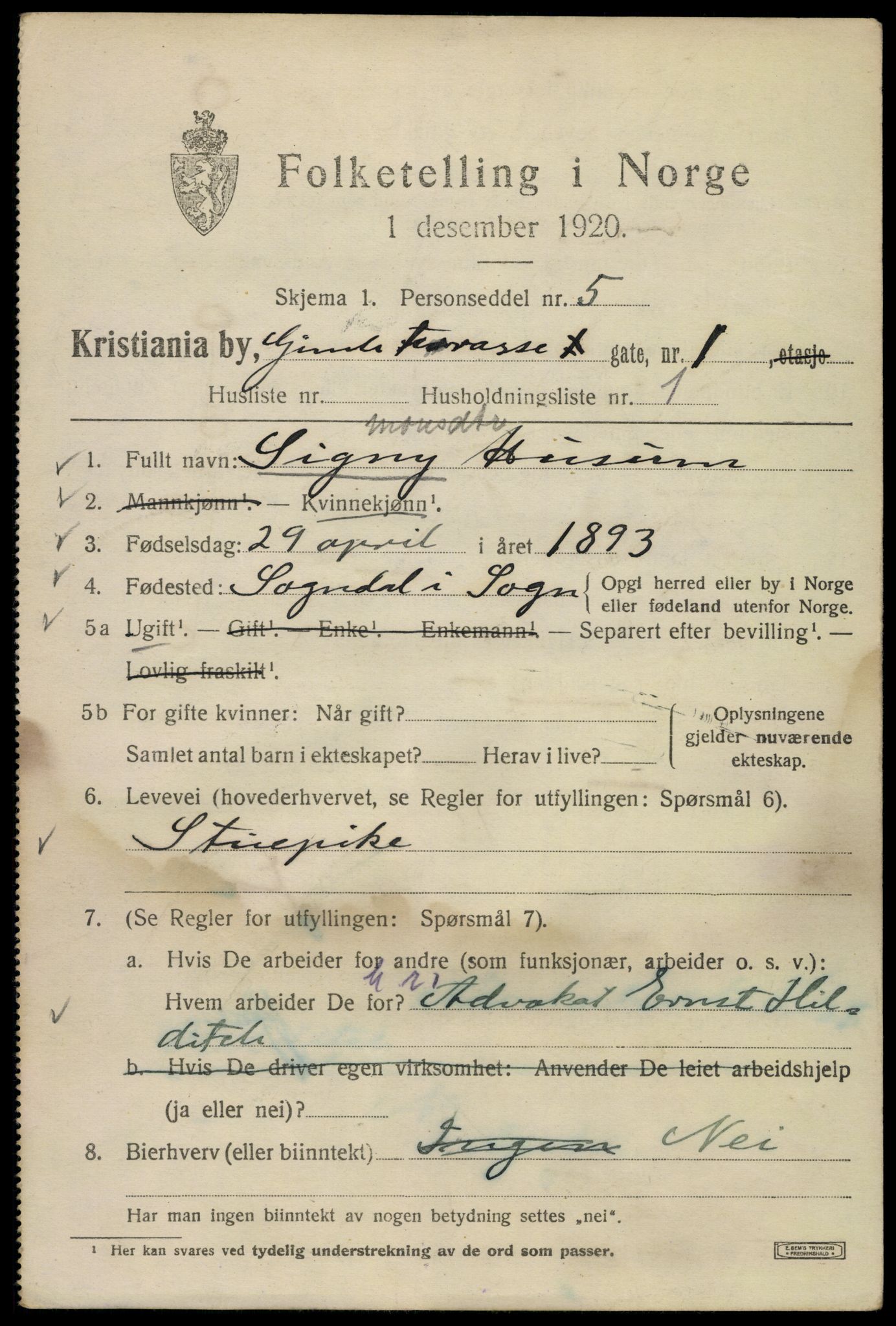 SAO, 1920 census for Kristiania, 1920, p. 247365