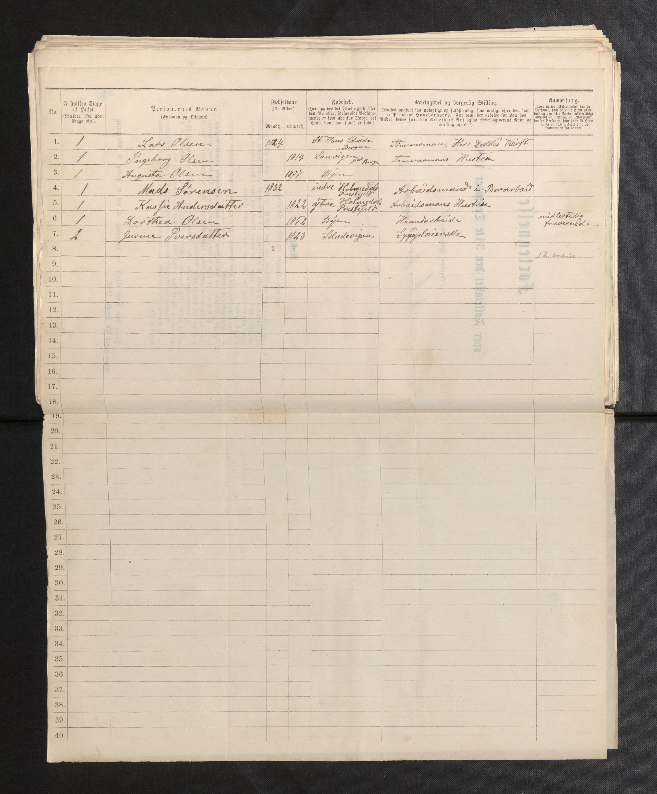 SAB, 1885 census for 1301 Bergen, 1885, p. 5562