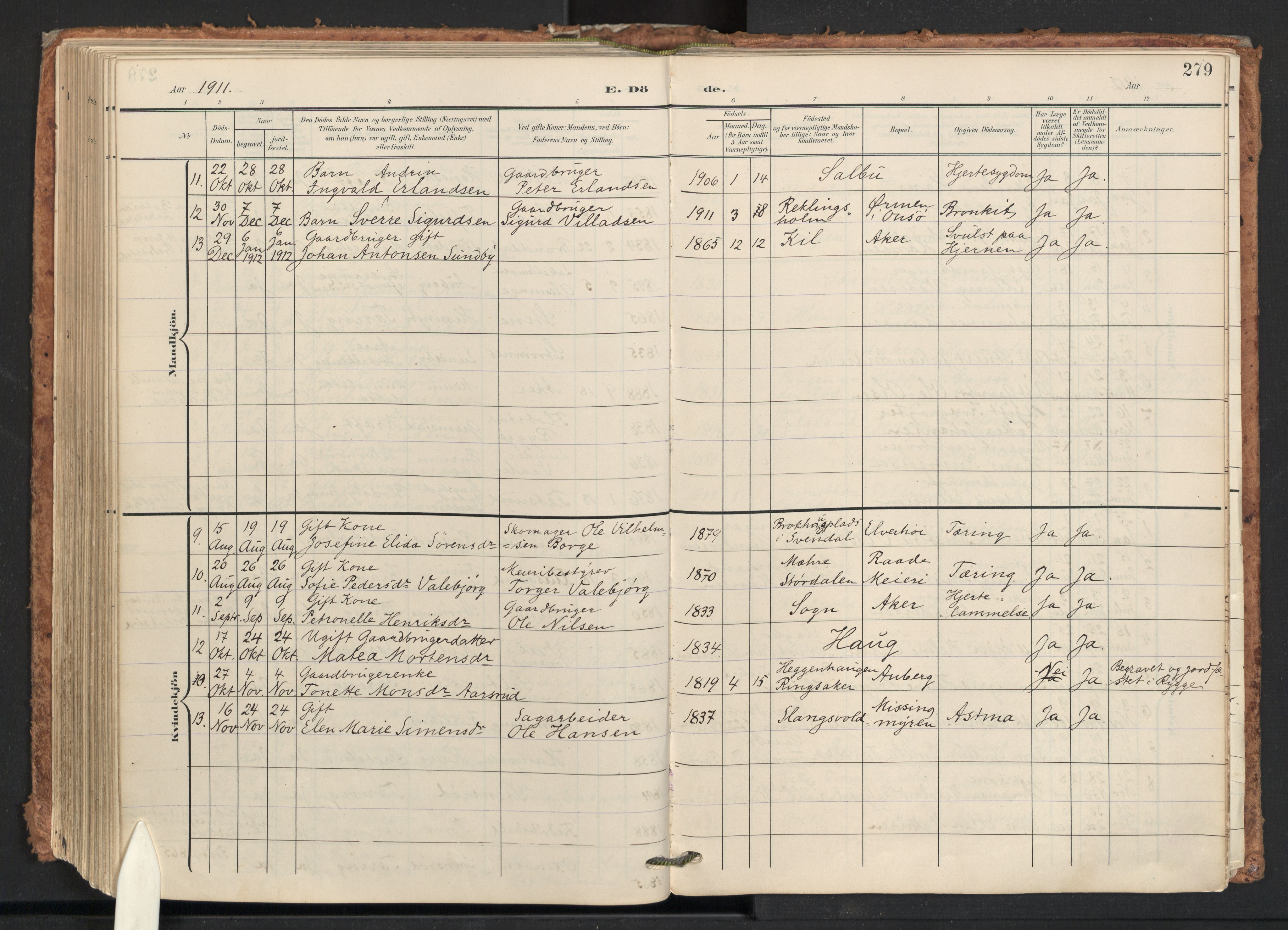 Råde prestekontor kirkebøker, AV/SAO-A-2009/F/Fa/L0008: Parish register (official) no. 8, 1903-1924, p. 279