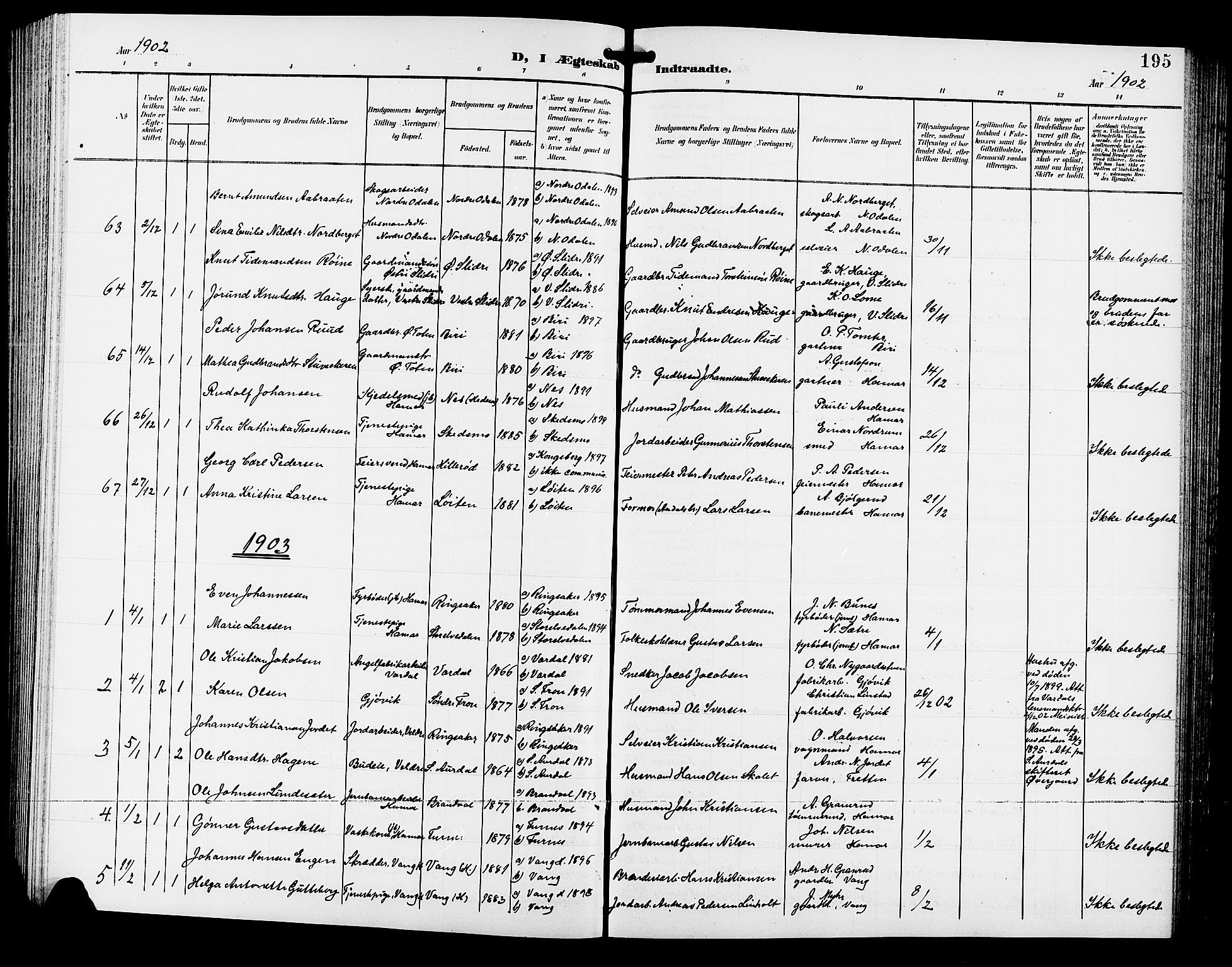Hamar prestekontor, SAH/DOMPH-002/H/Ha/Hab/L0001: Parish register (copy) no. 1, 1899-1914, p. 195
