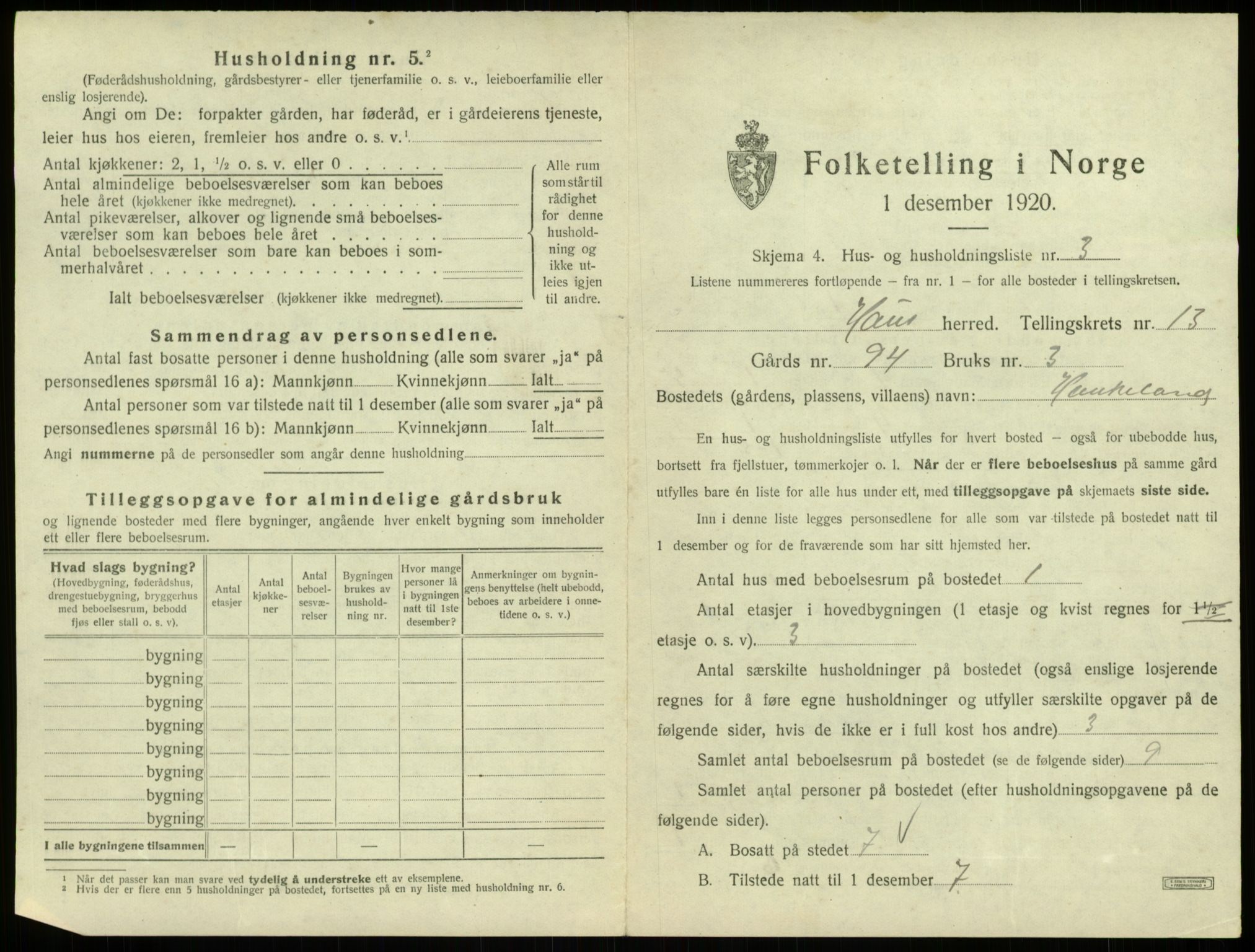 SAB, 1920 census for Haus, 1920, p. 1015
