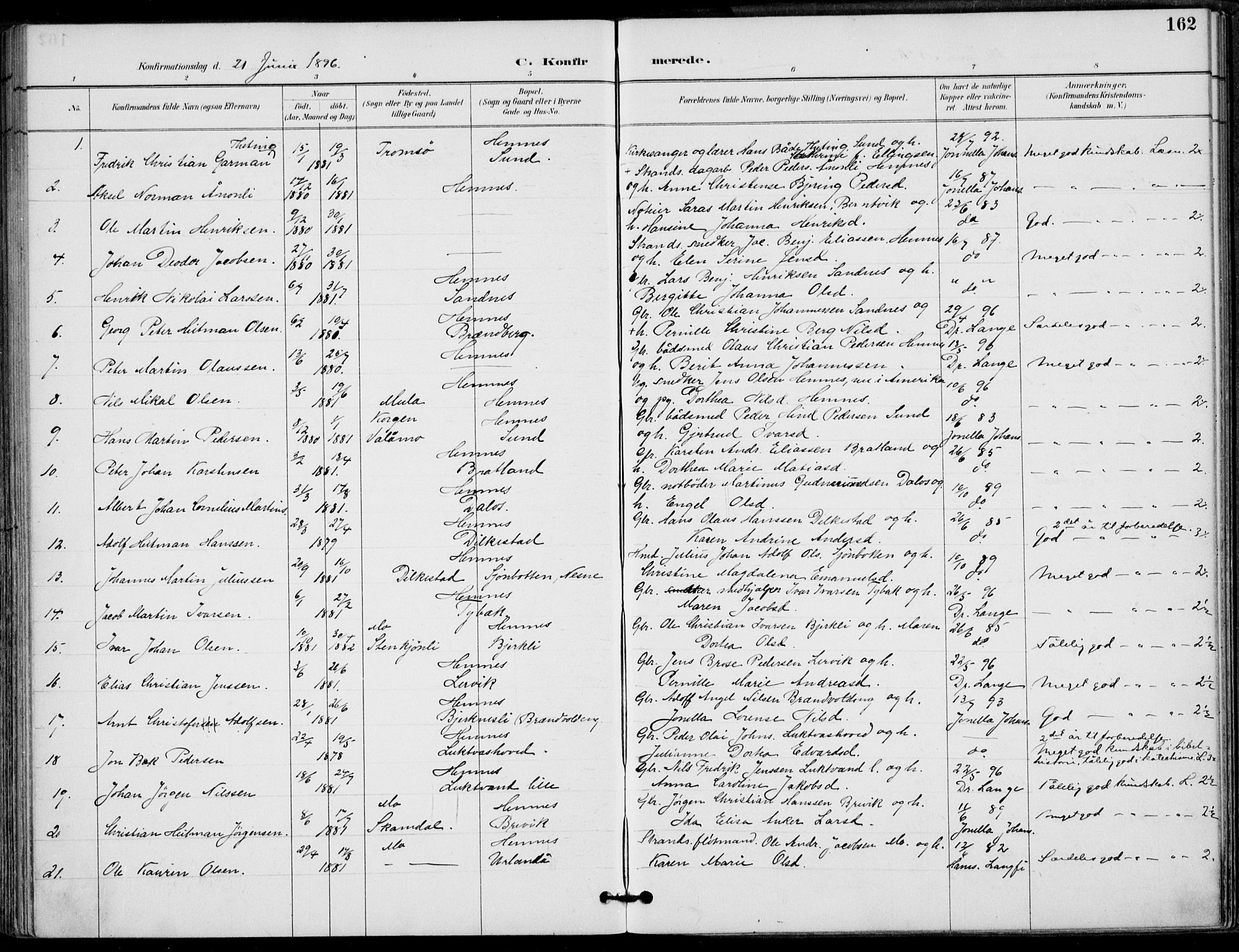 Ministerialprotokoller, klokkerbøker og fødselsregistre - Nordland, SAT/A-1459/825/L0362: Parish register (official) no. 825A16, 1886-1908, p. 162