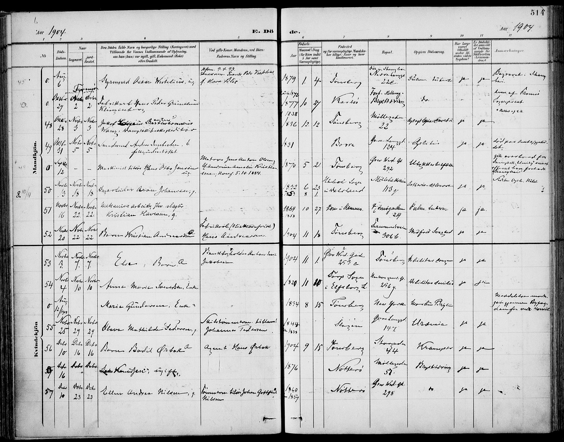 Tønsberg kirkebøker, SAKO/A-330/F/Fa/L0013: Parish register (official) no. I 13, 1900-1913, p. 514