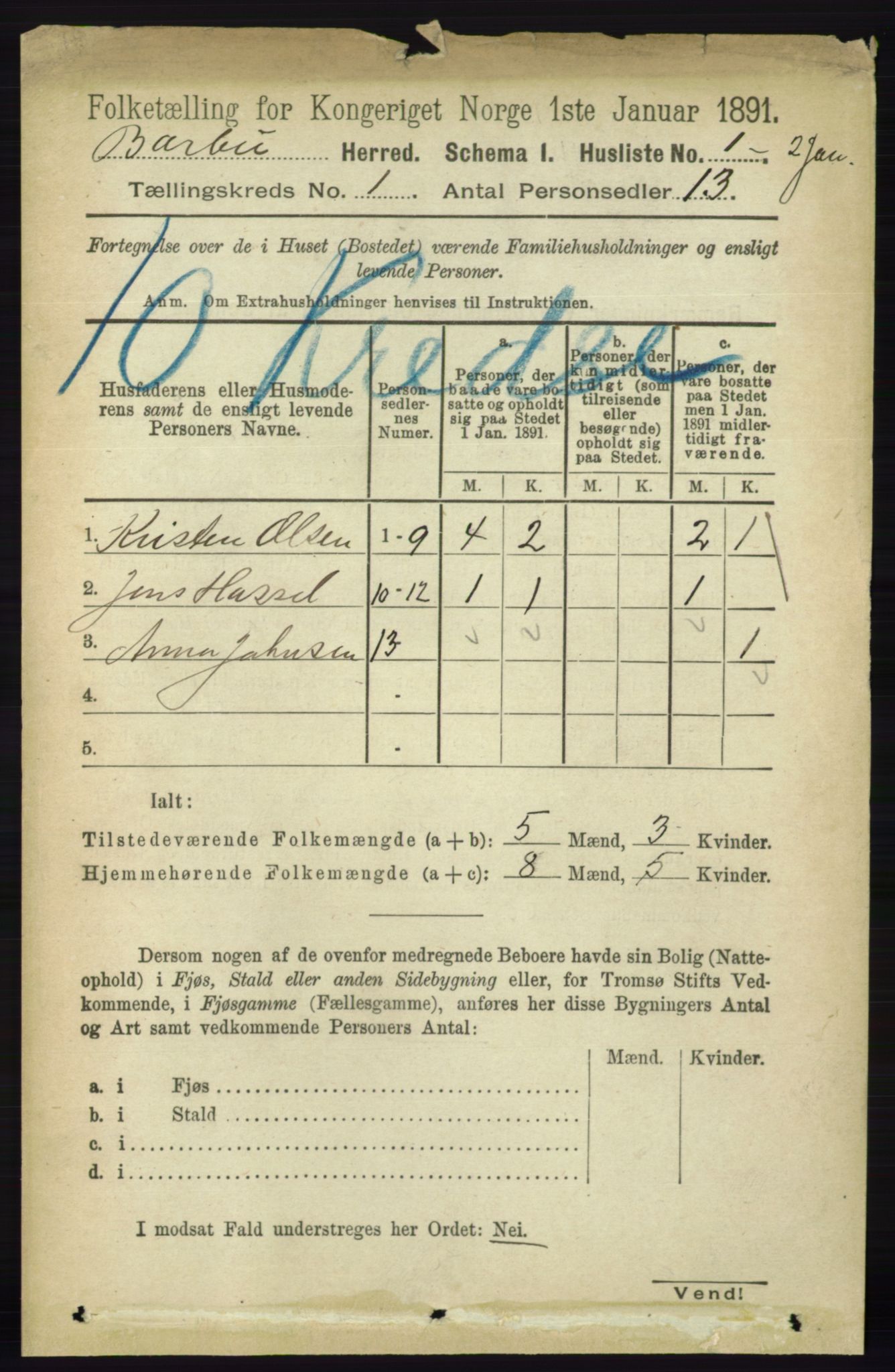 RA, 1891 census for 0990 Barbu, 1891, p. 32