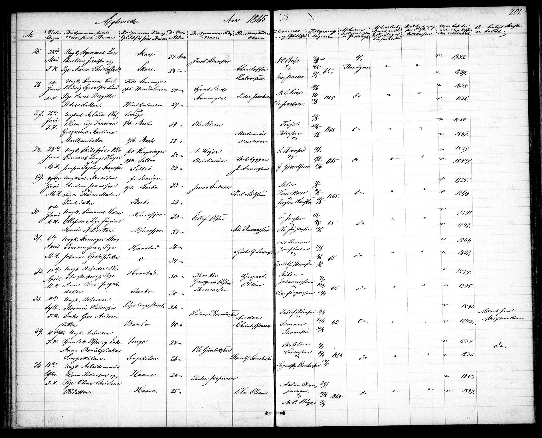 Tromøy sokneprestkontor, AV/SAK-1111-0041/F/Fb/L0003: Parish register (copy) no. B 3, 1859-1868, p. 201
