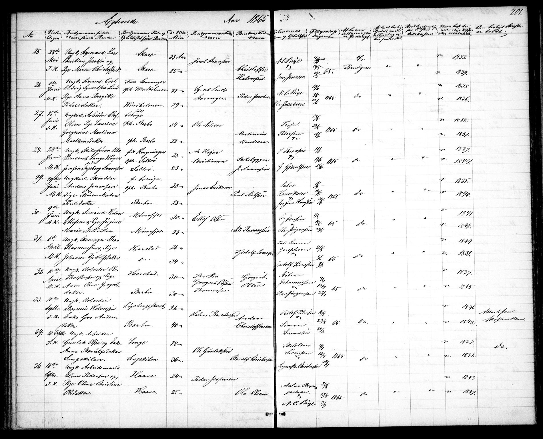 Tromøy sokneprestkontor, AV/SAK-1111-0041/F/Fb/L0003: Parish register (copy) no. B 3, 1859-1868, p. 201