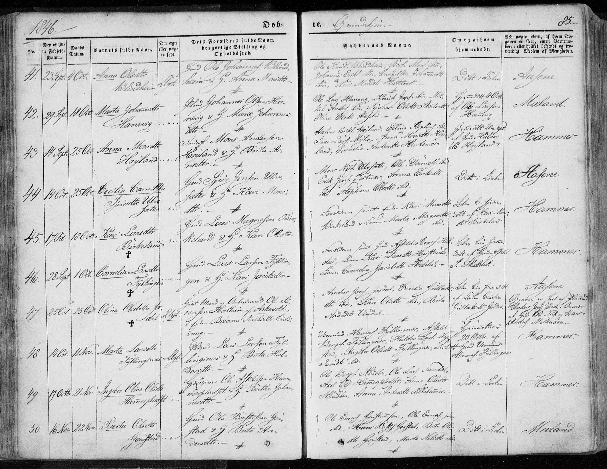 Hamre sokneprestembete, SAB/A-75501/H/Ha/Haa/Haaa/L0013: Parish register (official) no. A 13, 1846-1857, p. 85
