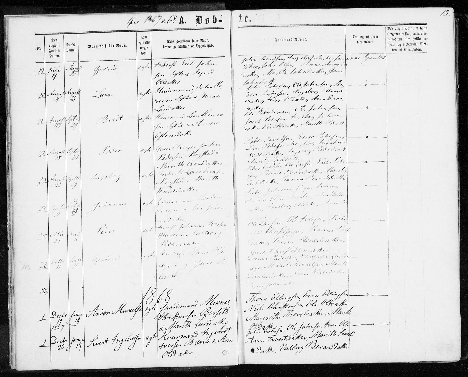 Ministerialprotokoller, klokkerbøker og fødselsregistre - Møre og Romsdal, AV/SAT-A-1454/595/L1045: Parish register (official) no. 595A07, 1863-1873, p. 13