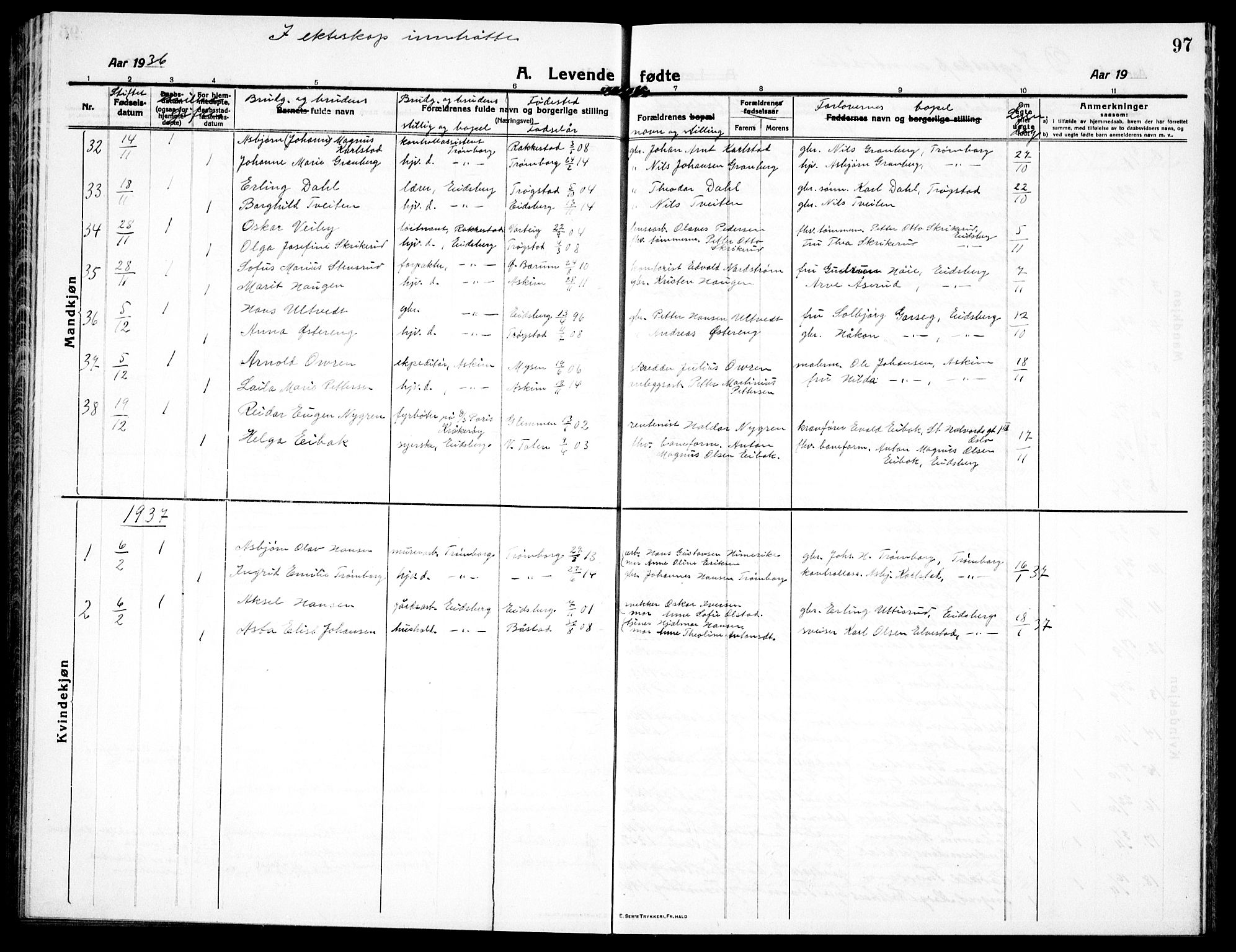 Eidsberg prestekontor Kirkebøker, AV/SAO-A-10905/G/Ga/L0003: Parish register (copy) no. I 3, 1913-1937, p. 97