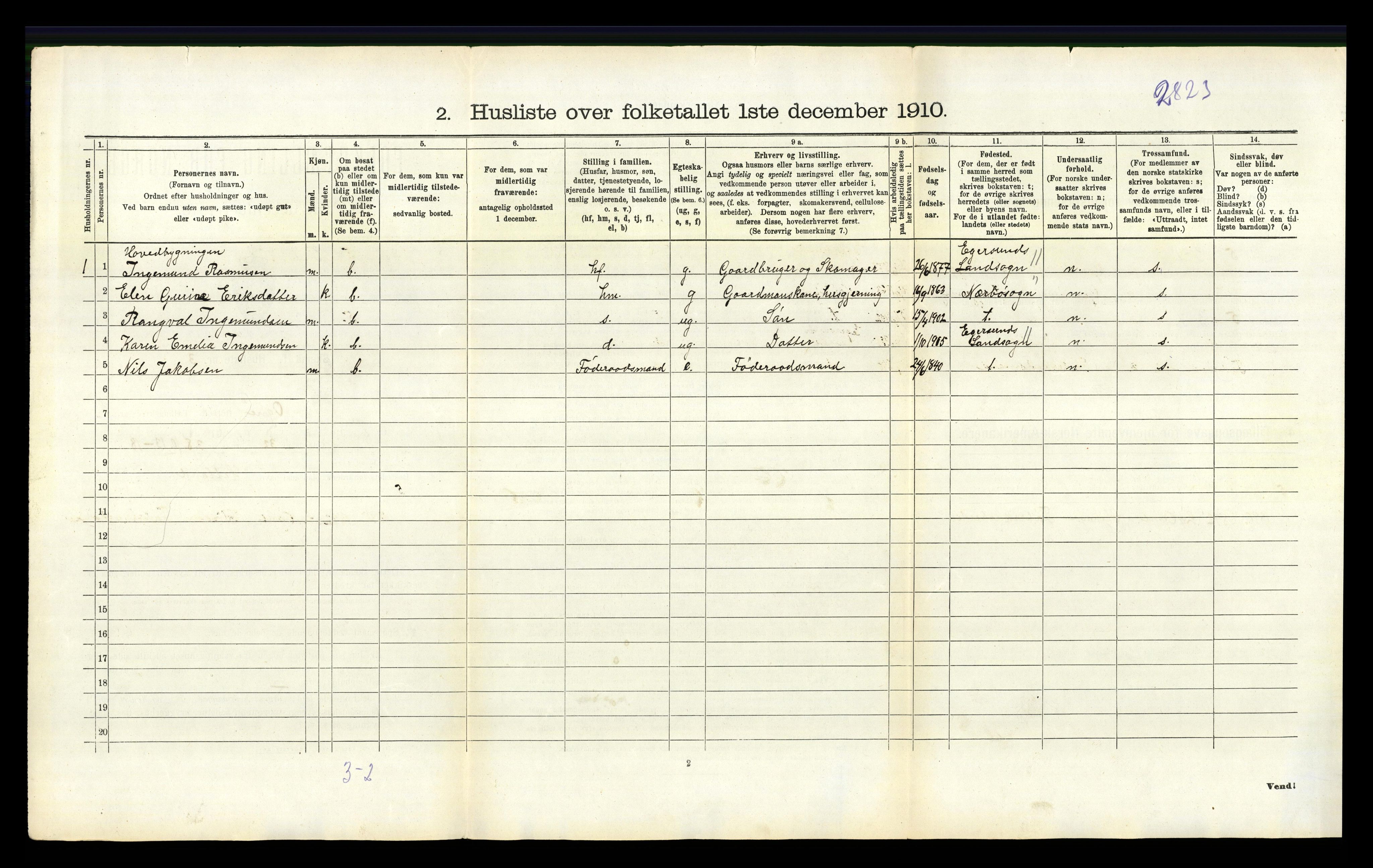 RA, 1910 census for Ogna, 1910, p. 290