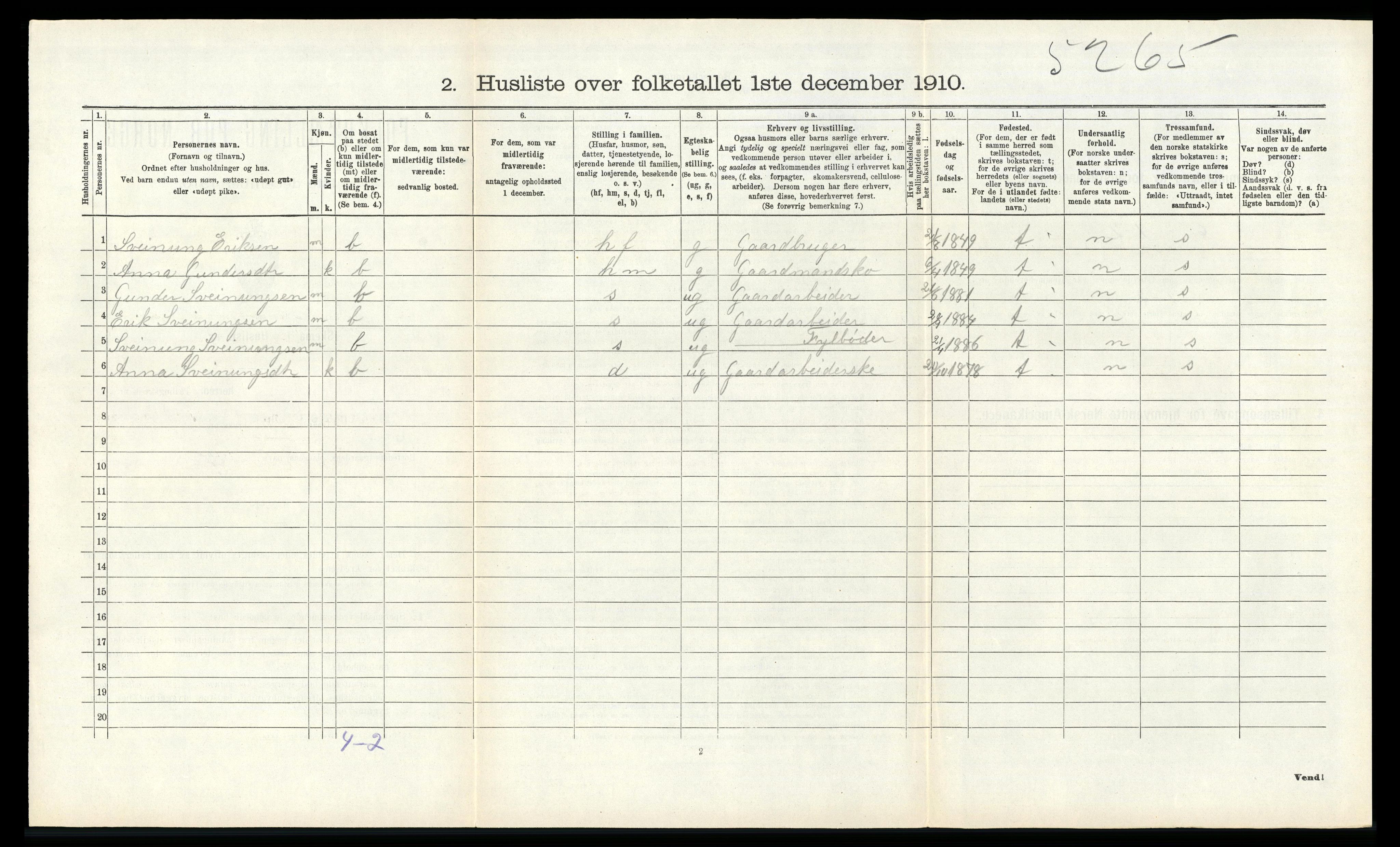 RA, 1910 census for Suldal, 1910, p. 390