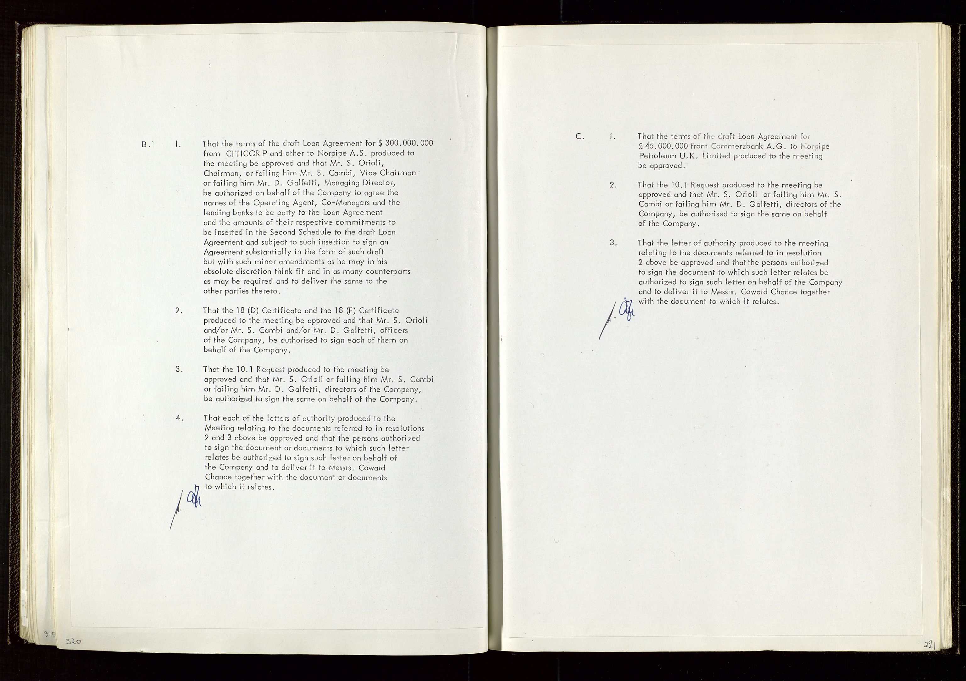 Pa 1583 - Norsk Agip AS, AV/SAST-A-102138/A/Aa/L0002: General assembly and Board of Directors meeting minutes, 1972-1979, p. 320-321