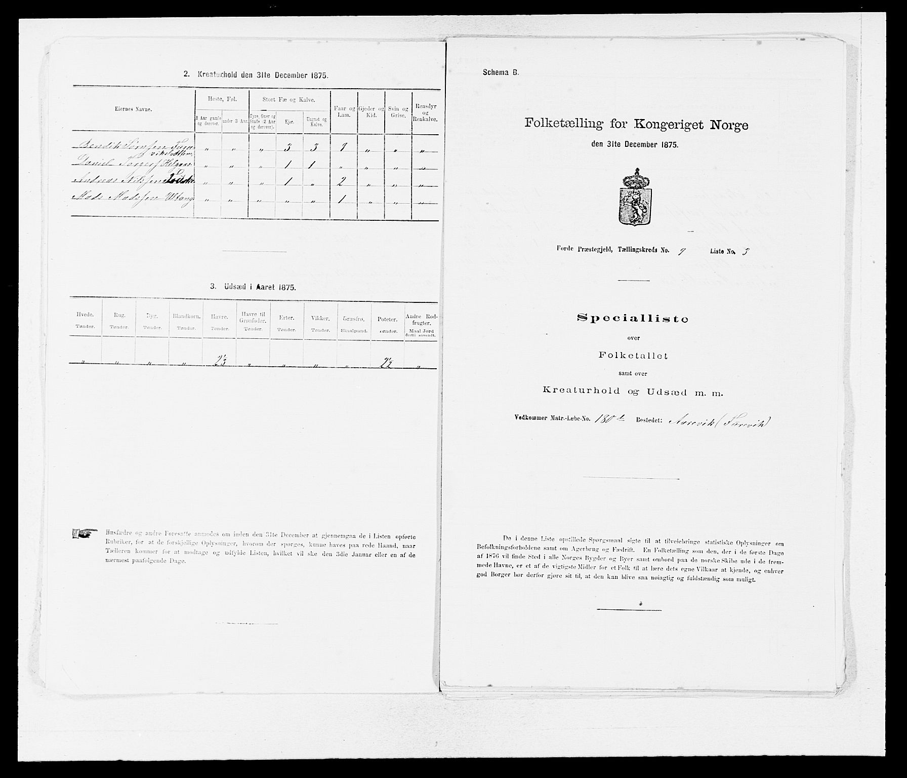 SAB, 1875 census for 1432P Førde, 1875, p. 1009