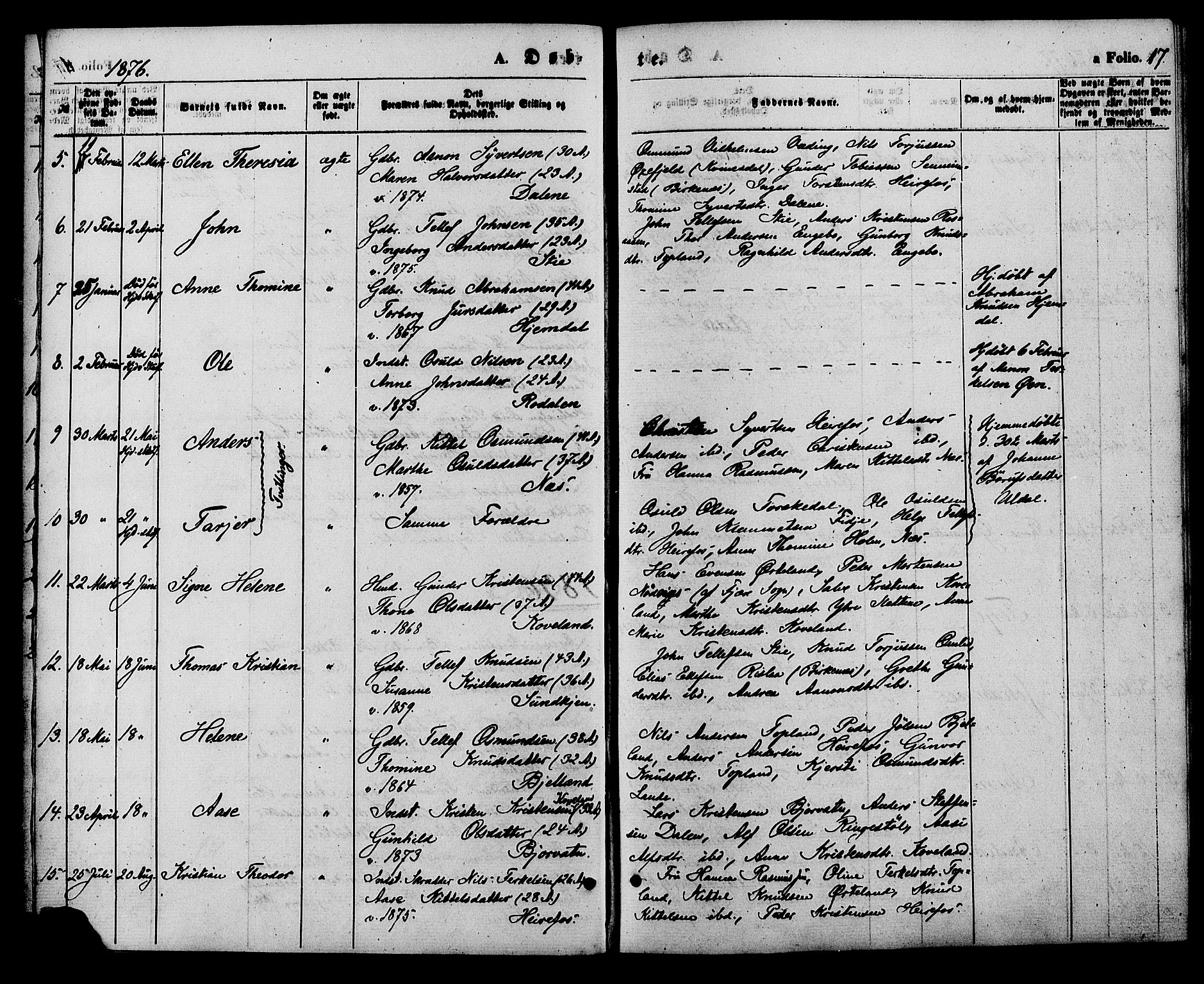 Herefoss sokneprestkontor, AV/SAK-1111-0019/F/Fa/Faa/L0002: Parish register (official) no. A 2, 1861-1886, p. 17