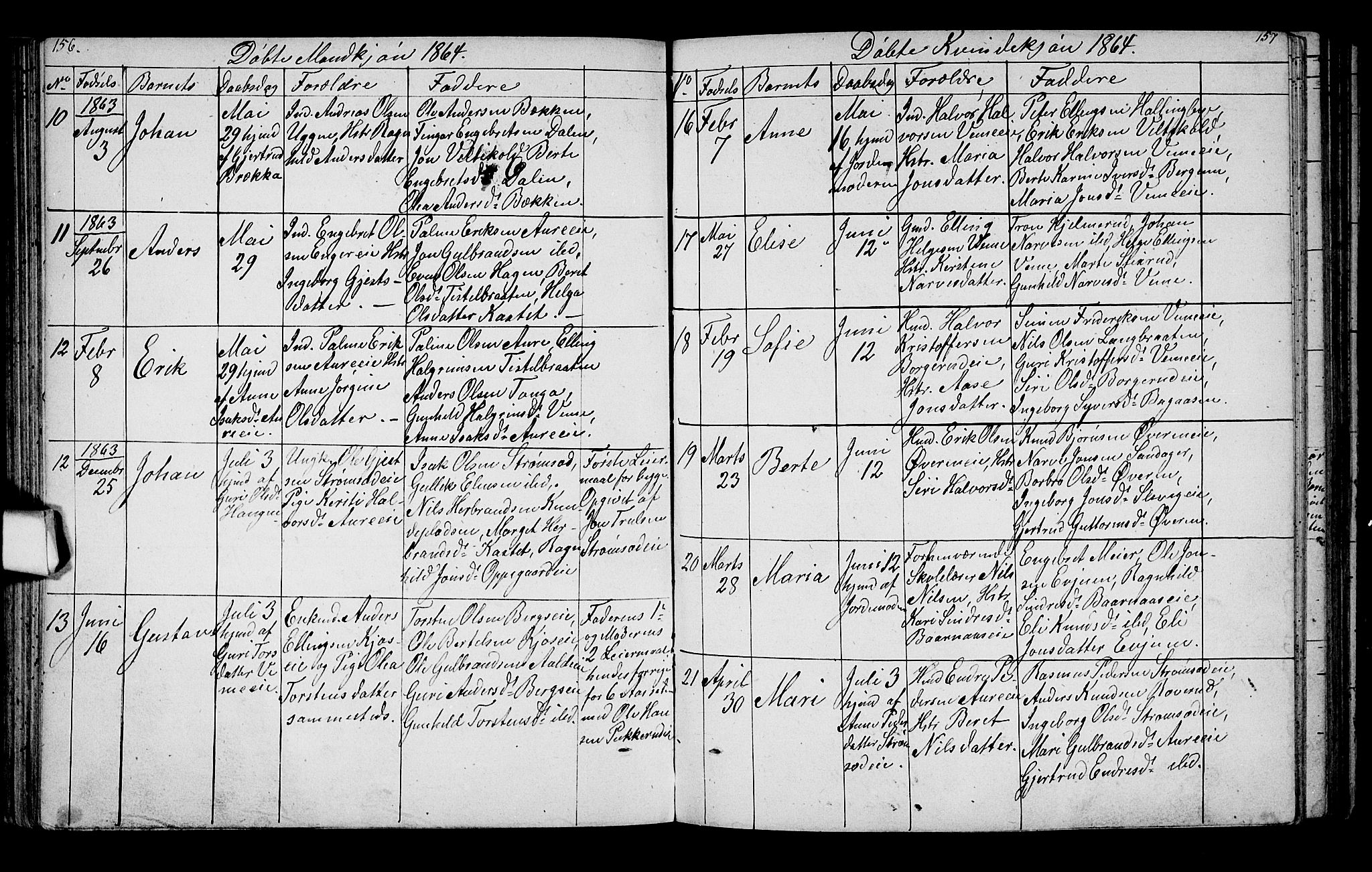 Lunder kirkebøker, SAKO/A-629/G/Ga/L0002: Parish register (copy) no. I 2, 1849-1868, p. 156-157