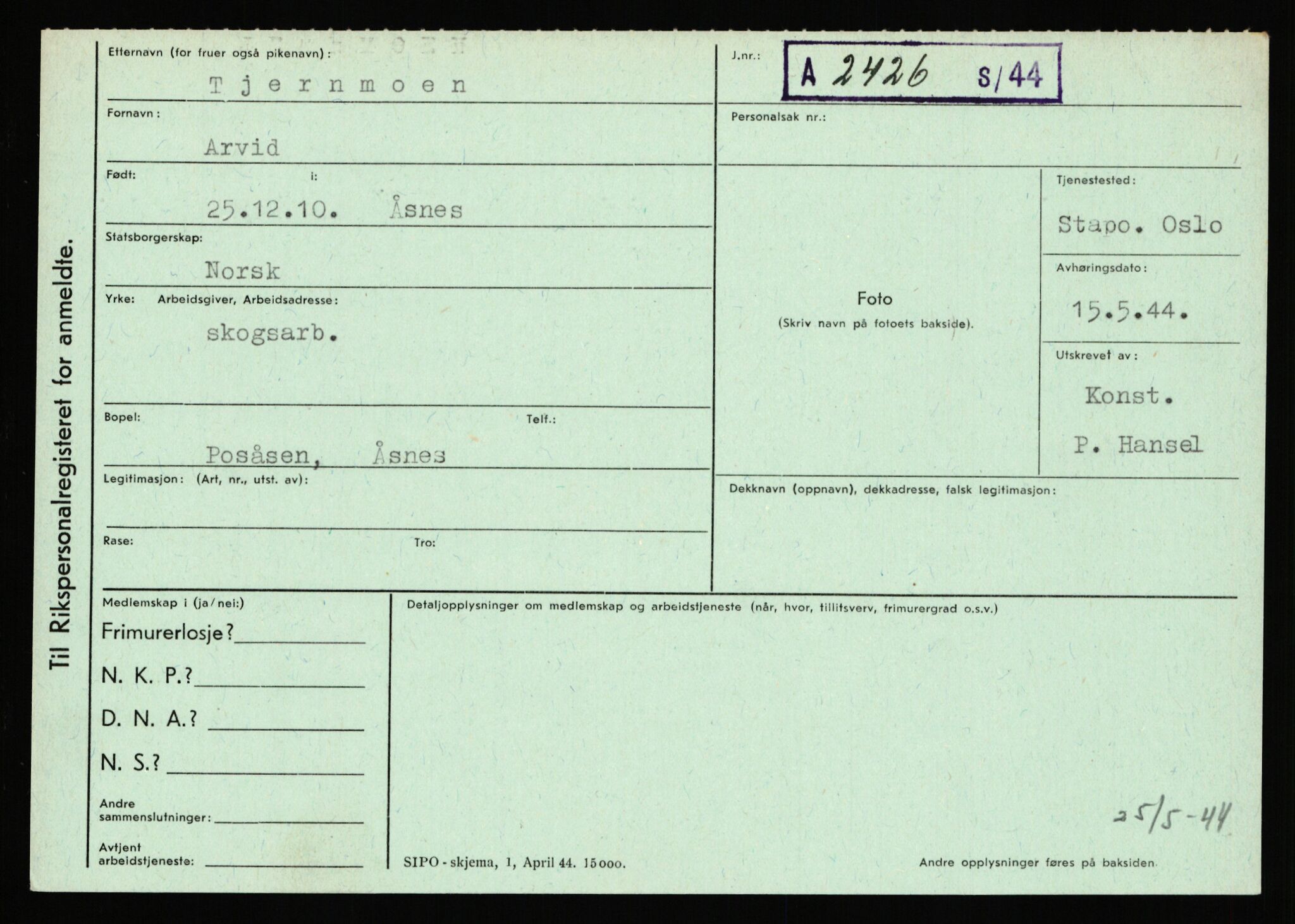 Statspolitiet - Hovedkontoret / Osloavdelingen, AV/RA-S-1329/C/Ca/L0015: Svea - Tøsse, 1943-1945, p. 3258