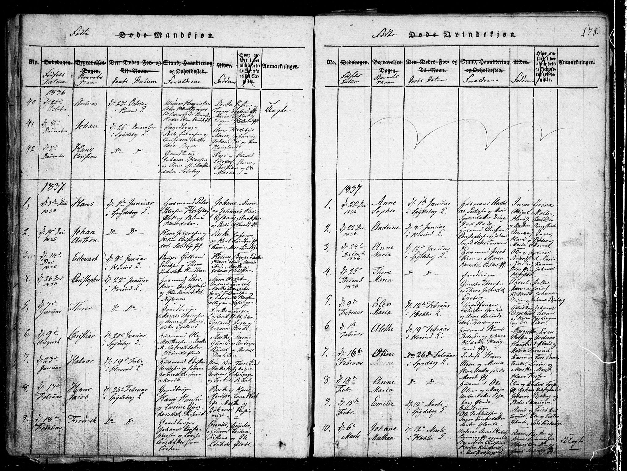 Spydeberg prestekontor Kirkebøker, AV/SAO-A-10924/G/Ga/L0001: Parish register (copy) no. I 1, 1814-1868, p. 178