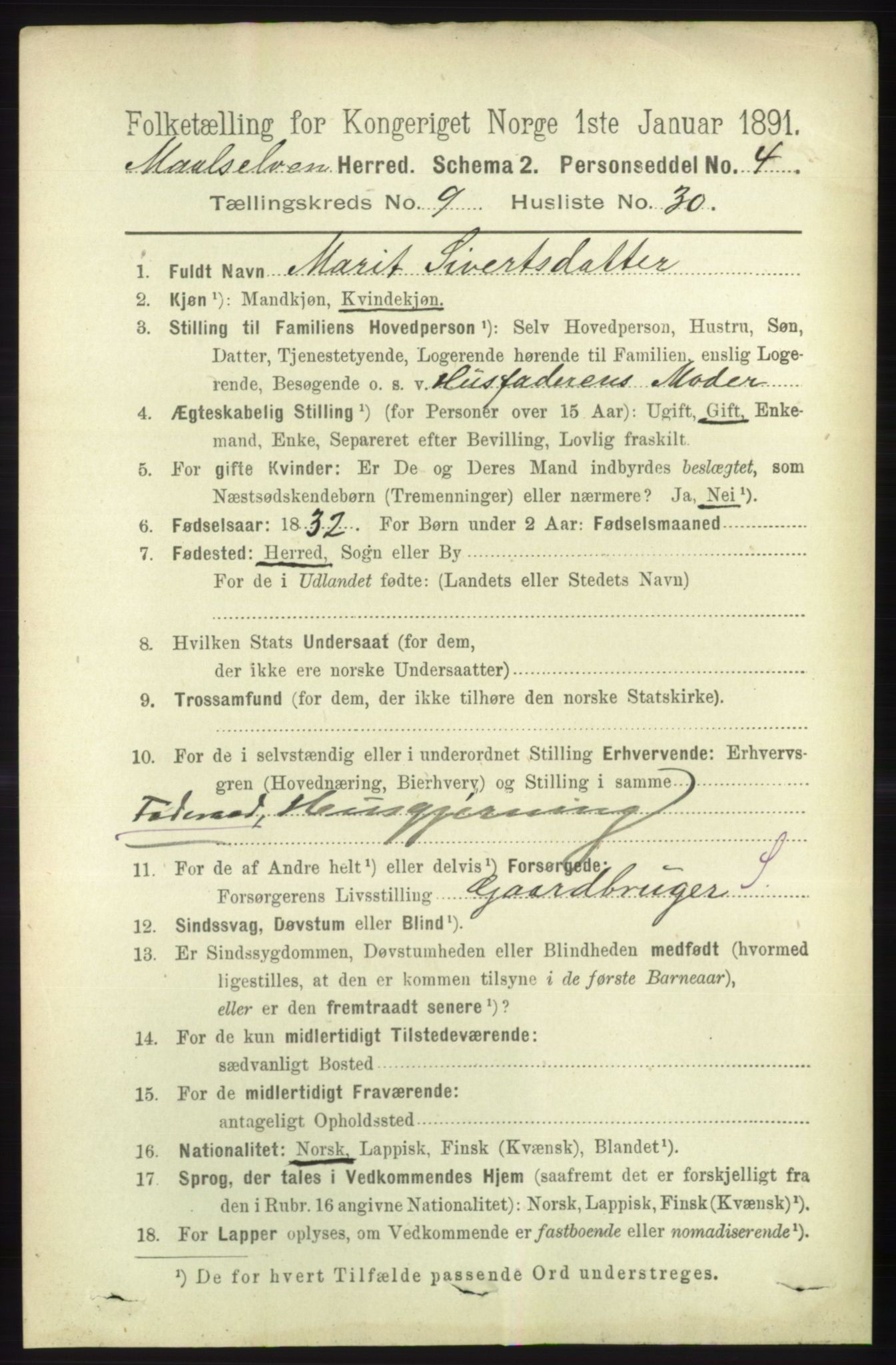 RA, 1891 census for 1924 Målselv, 1891, p. 2953