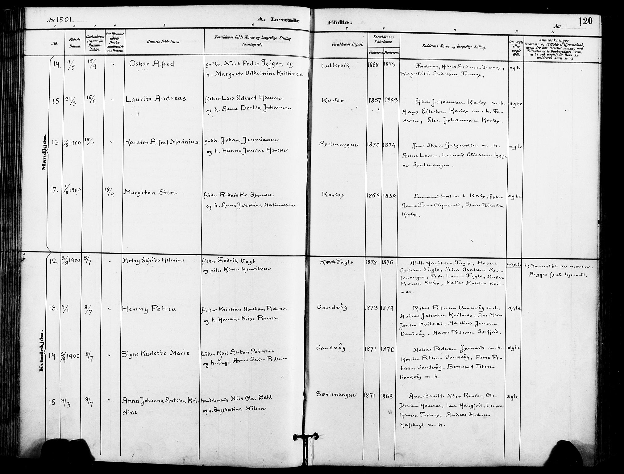 Karlsøy sokneprestembete, AV/SATØ-S-1299/H/Ha/Haa/L0007kirke: Parish register (official) no. 7, 1891-1902, p. 120