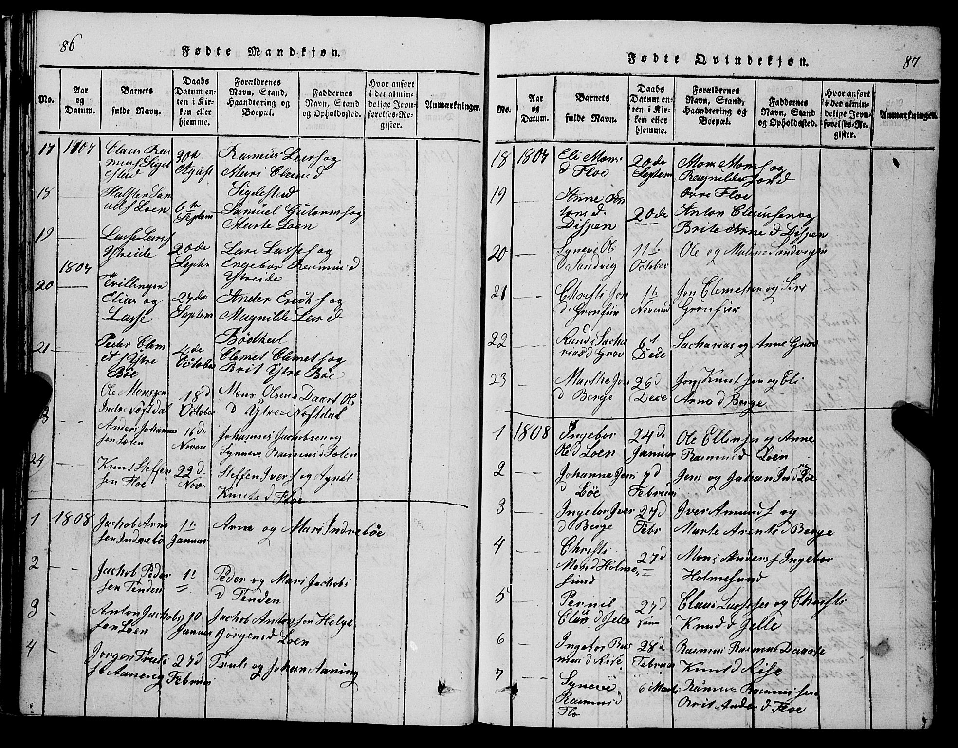 Stryn Sokneprestembete, AV/SAB-A-82501: Parish register (copy) no. C 1, 1801-1845, p. 86-87