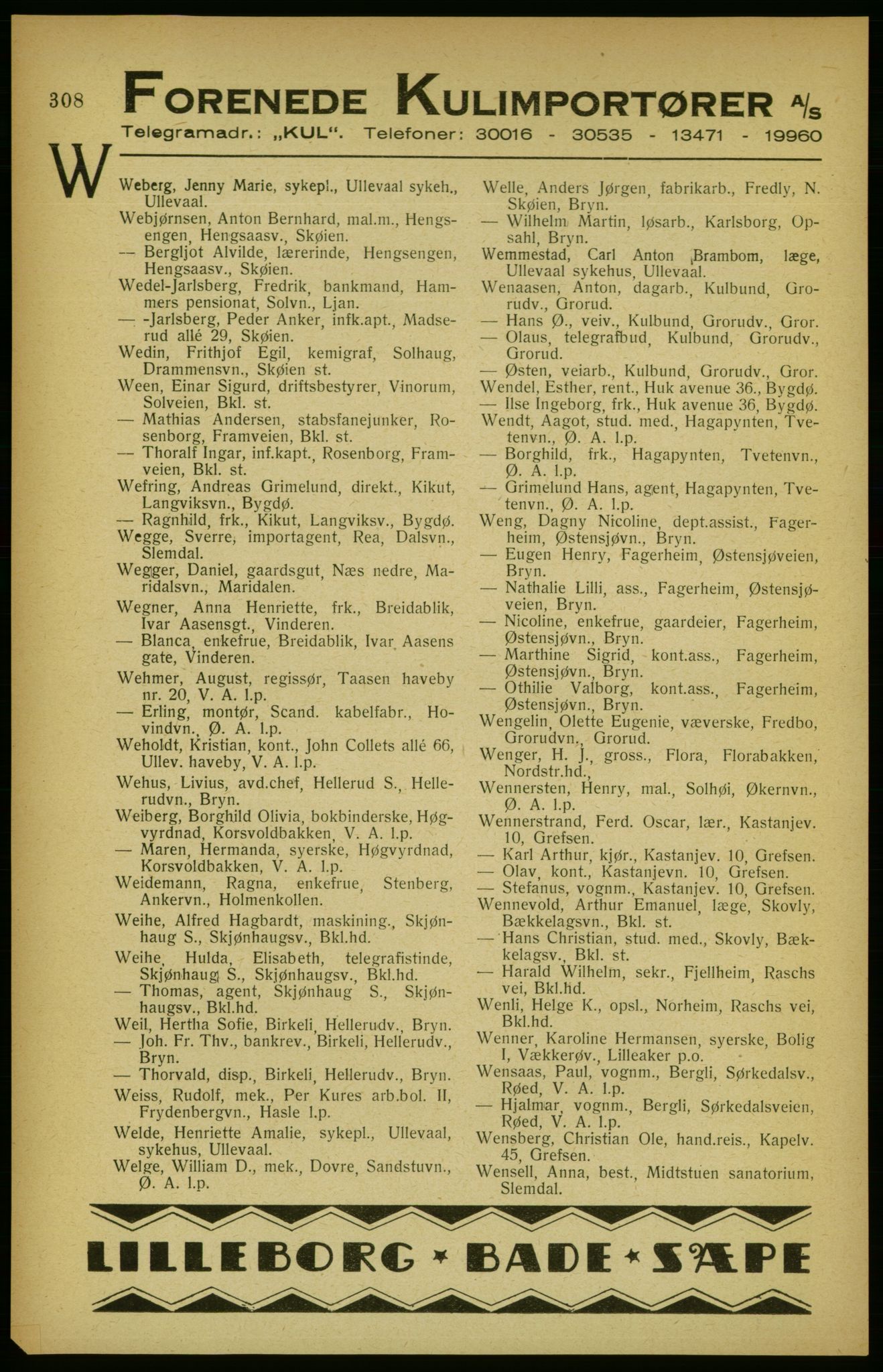 Aker adressebok/adressekalender, PUBL/001/A/002: Akers adressekalender, 1922, p. 308
