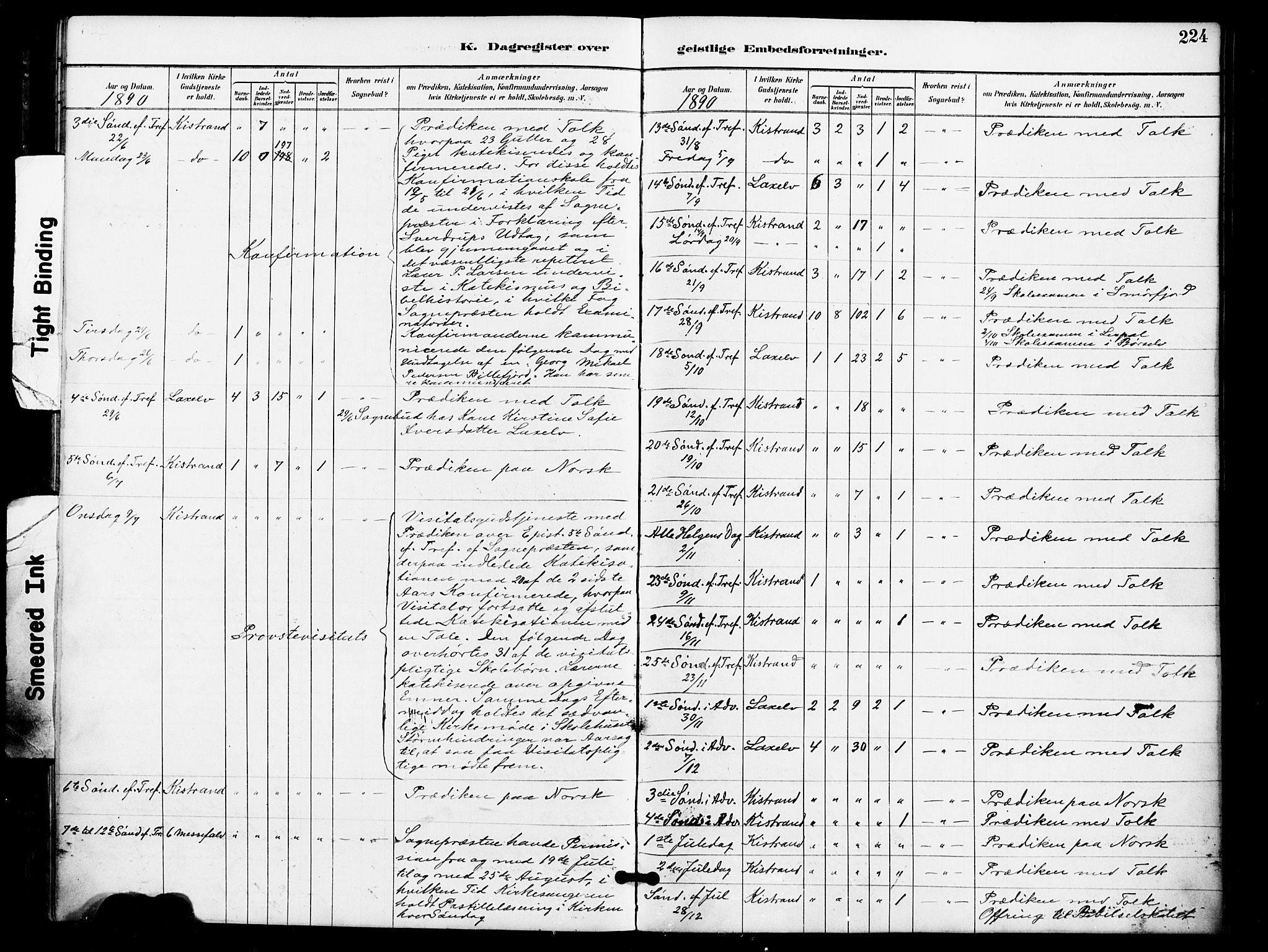 Kistrand/Porsanger sokneprestembete, AV/SATØ-S-1351/H/Ha/L0008.kirke: Parish register (official) no. 8, 1890-1898, p. 224