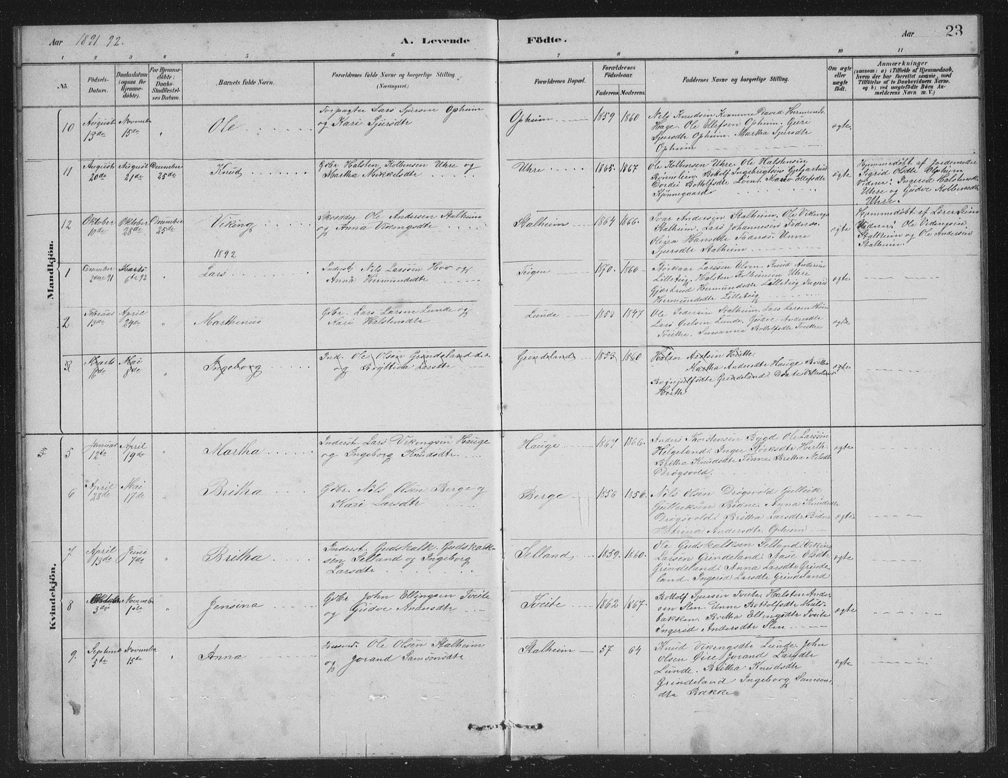 Vossestrand Sokneprestembete, SAB/A-79101/H/Hab: Parish register (copy) no. A 2, 1880-1902, p. 23