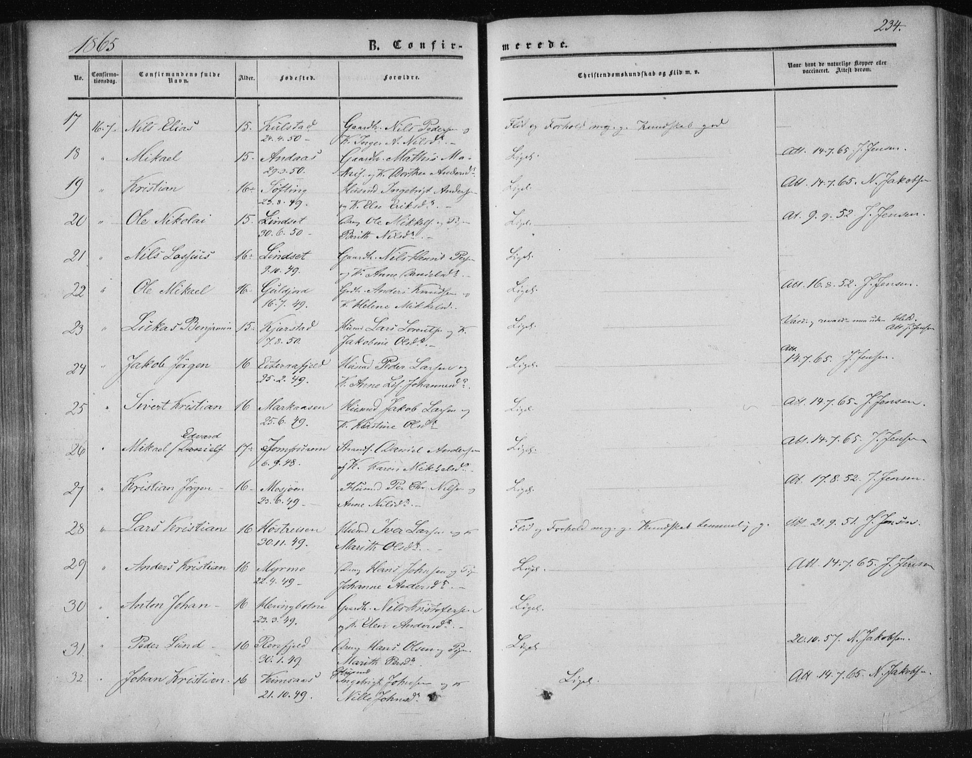 Ministerialprotokoller, klokkerbøker og fødselsregistre - Nordland, SAT/A-1459/820/L0293: Parish register (official) no. 820A14, 1855-1865, p. 234