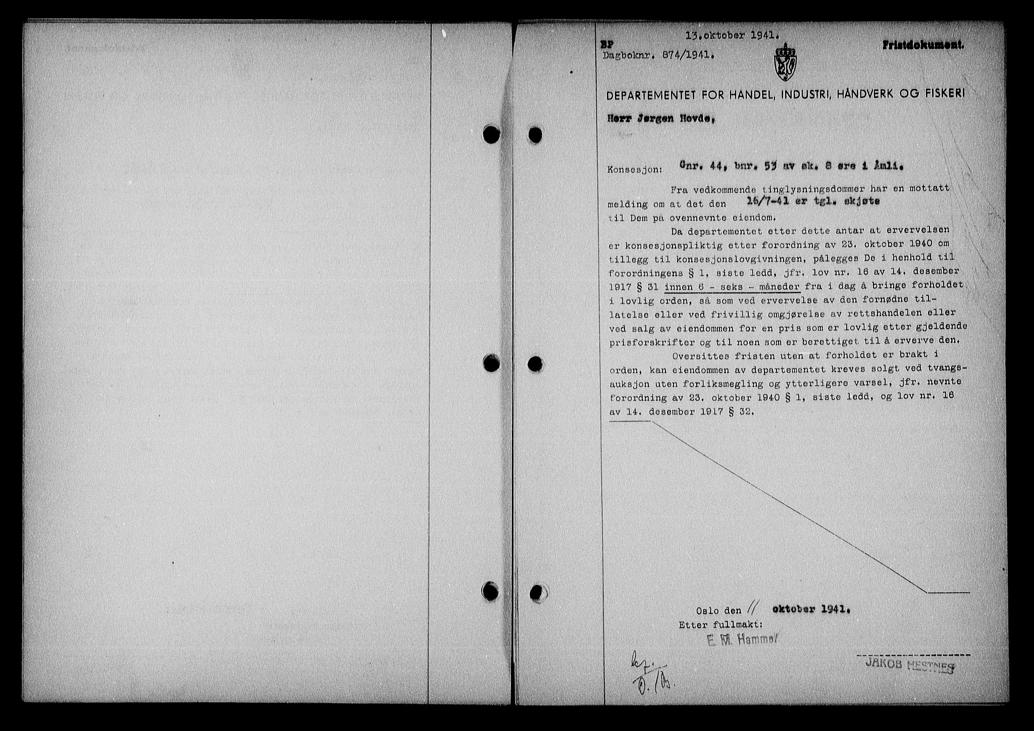 Nedenes sorenskriveri, SAK/1221-0006/G/Gb/Gba/L0048: Mortgage book no. A-II, 1940-1941, Diary no: : 874/1941