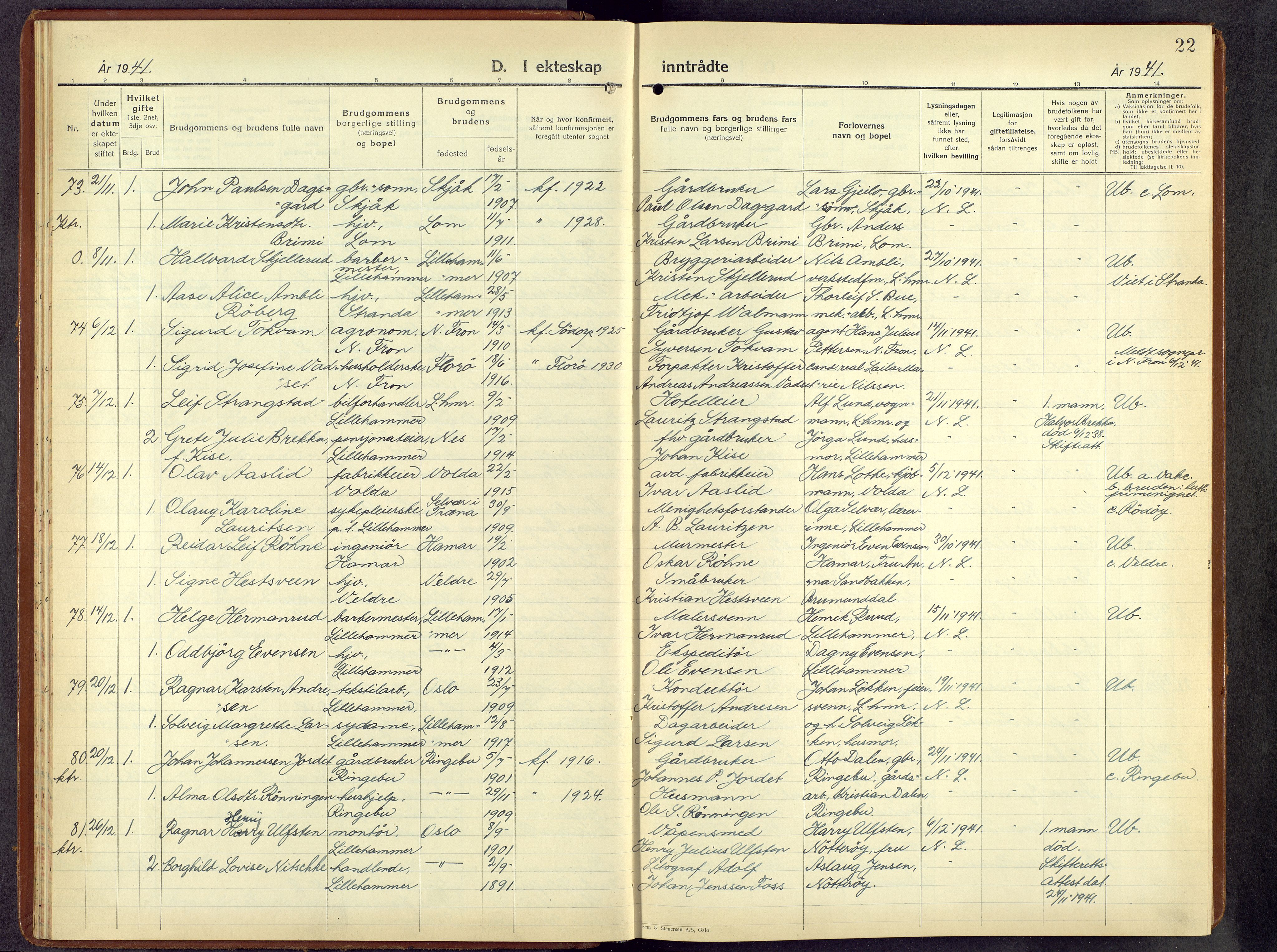 Lillehammer prestekontor, AV/SAH-PREST-088/H/Ha/Hab/L0004: Parish register (copy) no. 4, 1940-1955, p. 22