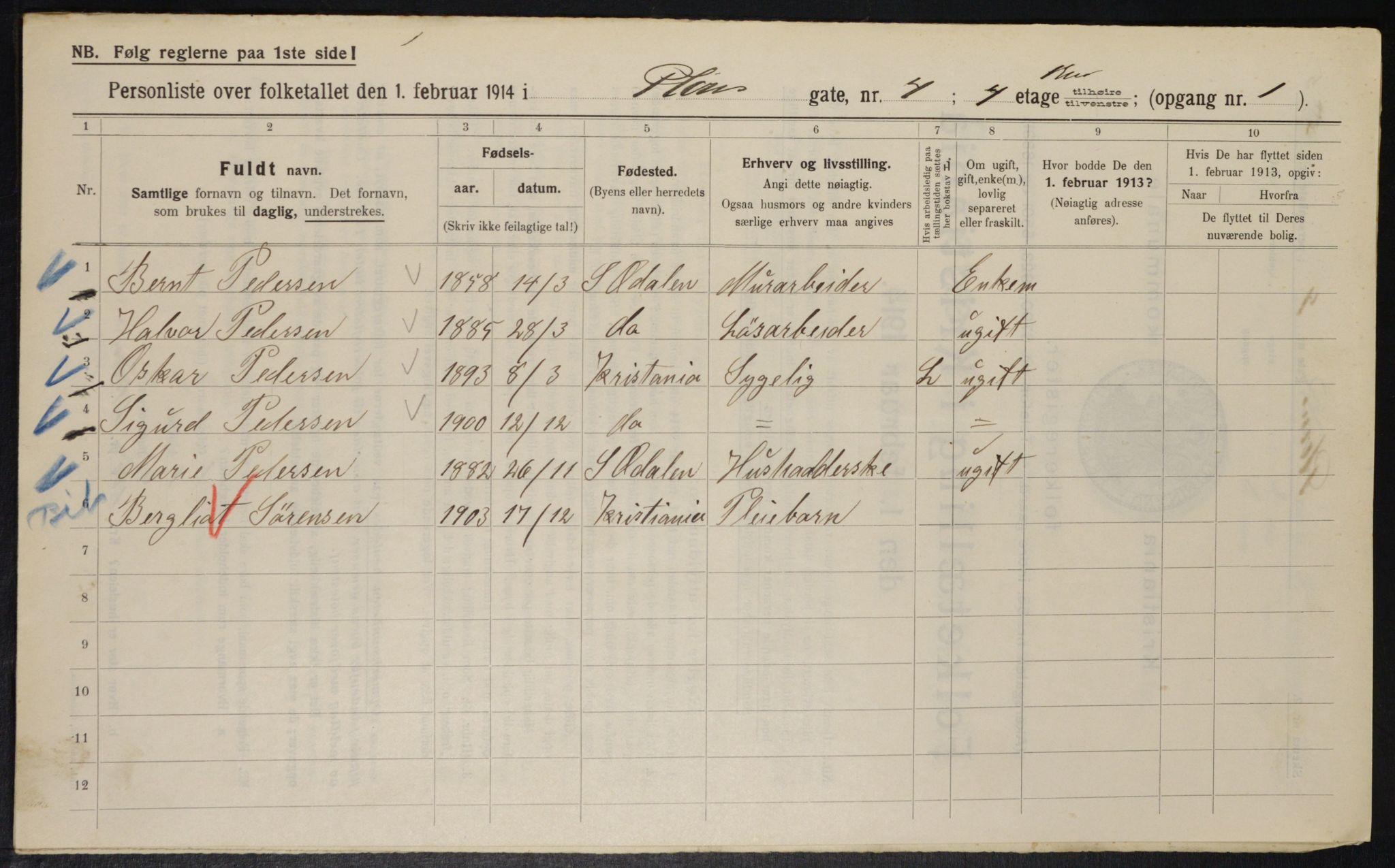 OBA, Municipal Census 1914 for Kristiania, 1914, p. 80989