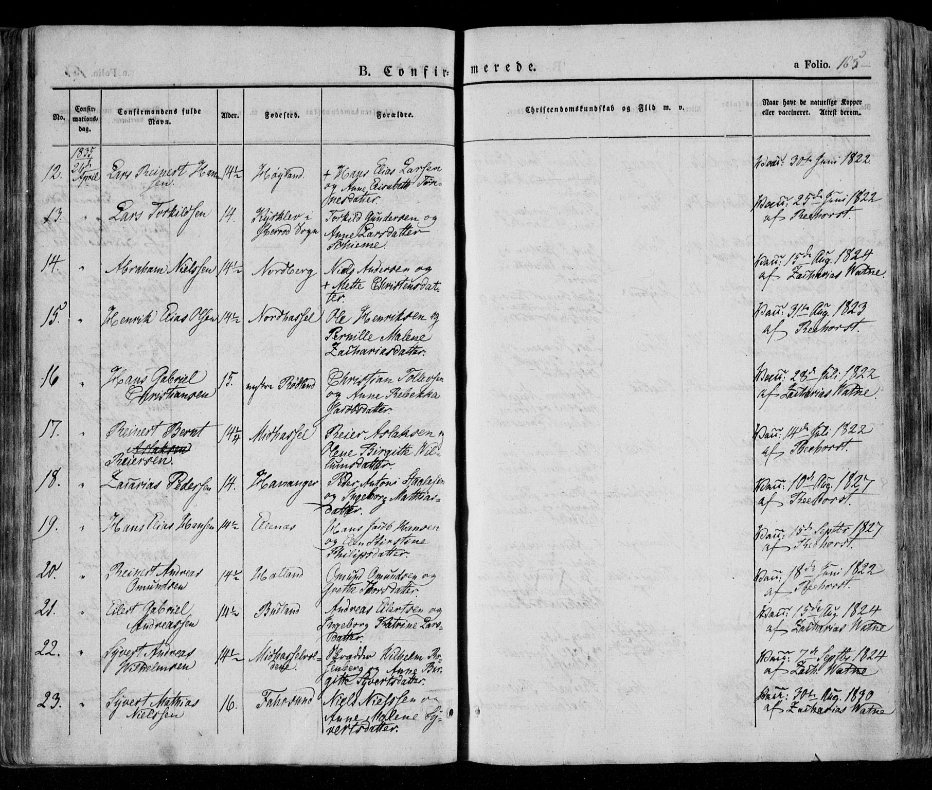 Lista sokneprestkontor, AV/SAK-1111-0027/F/Fa/L0009: Parish register (official) no. A 9, 1835-1846, p. 165