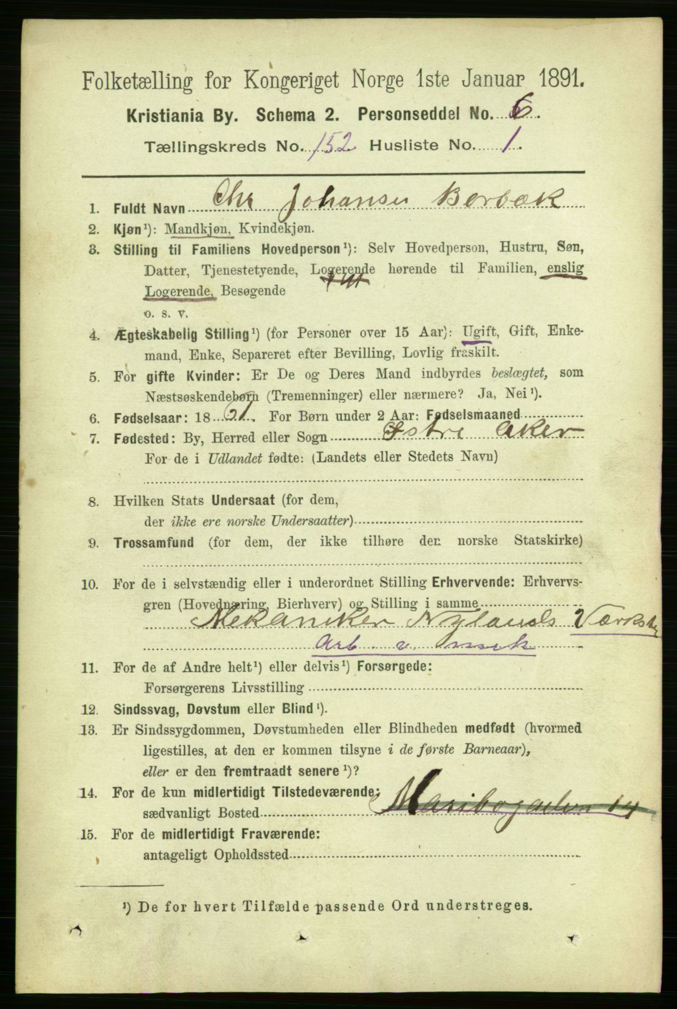 RA, 1891 census for 0301 Kristiania, 1891, p. 85186