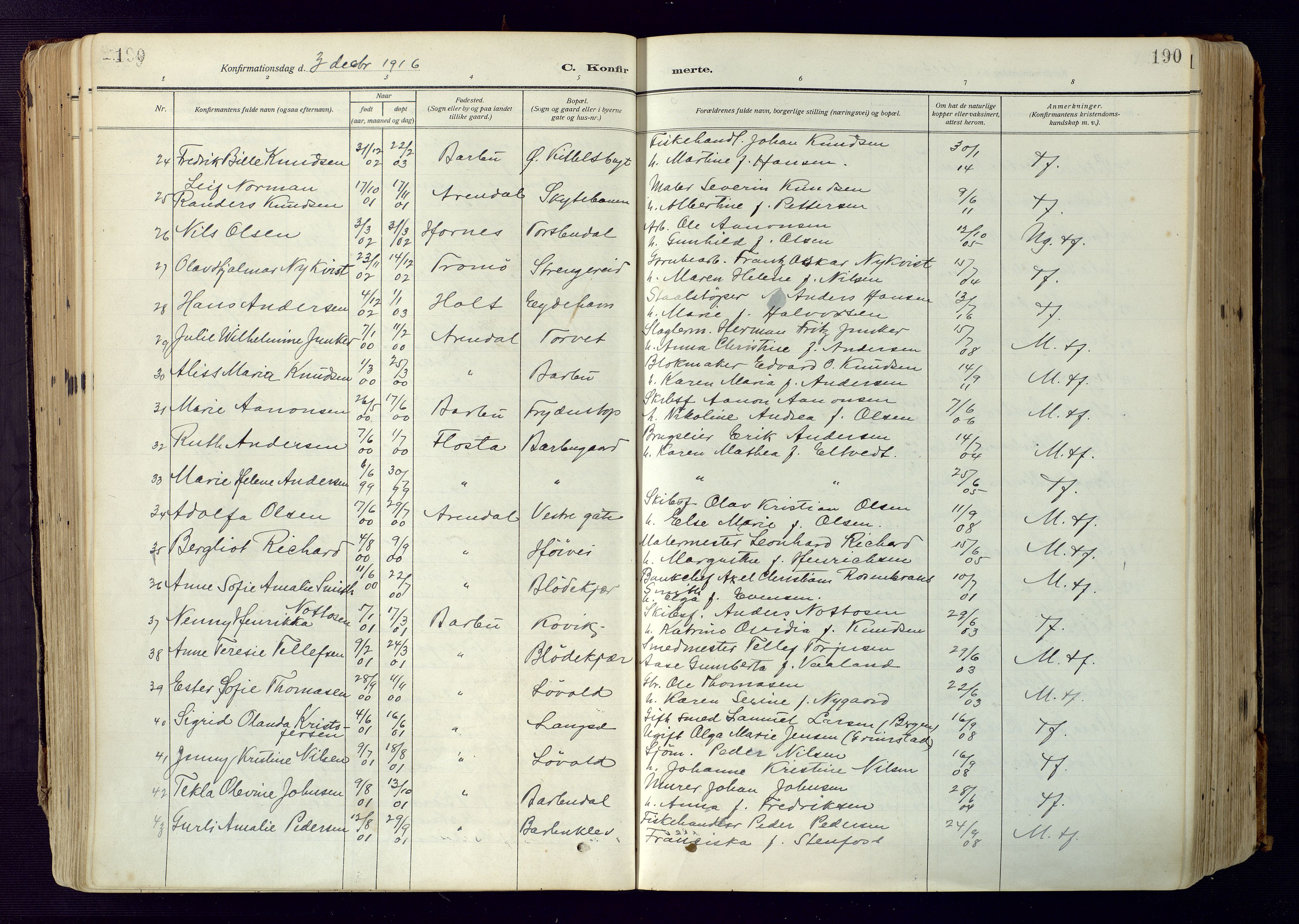 Barbu sokneprestkontor, SAK/1111-0003/F/Fa/L0006: Parish register (official) no. A 6, 1910-1929, p. 190