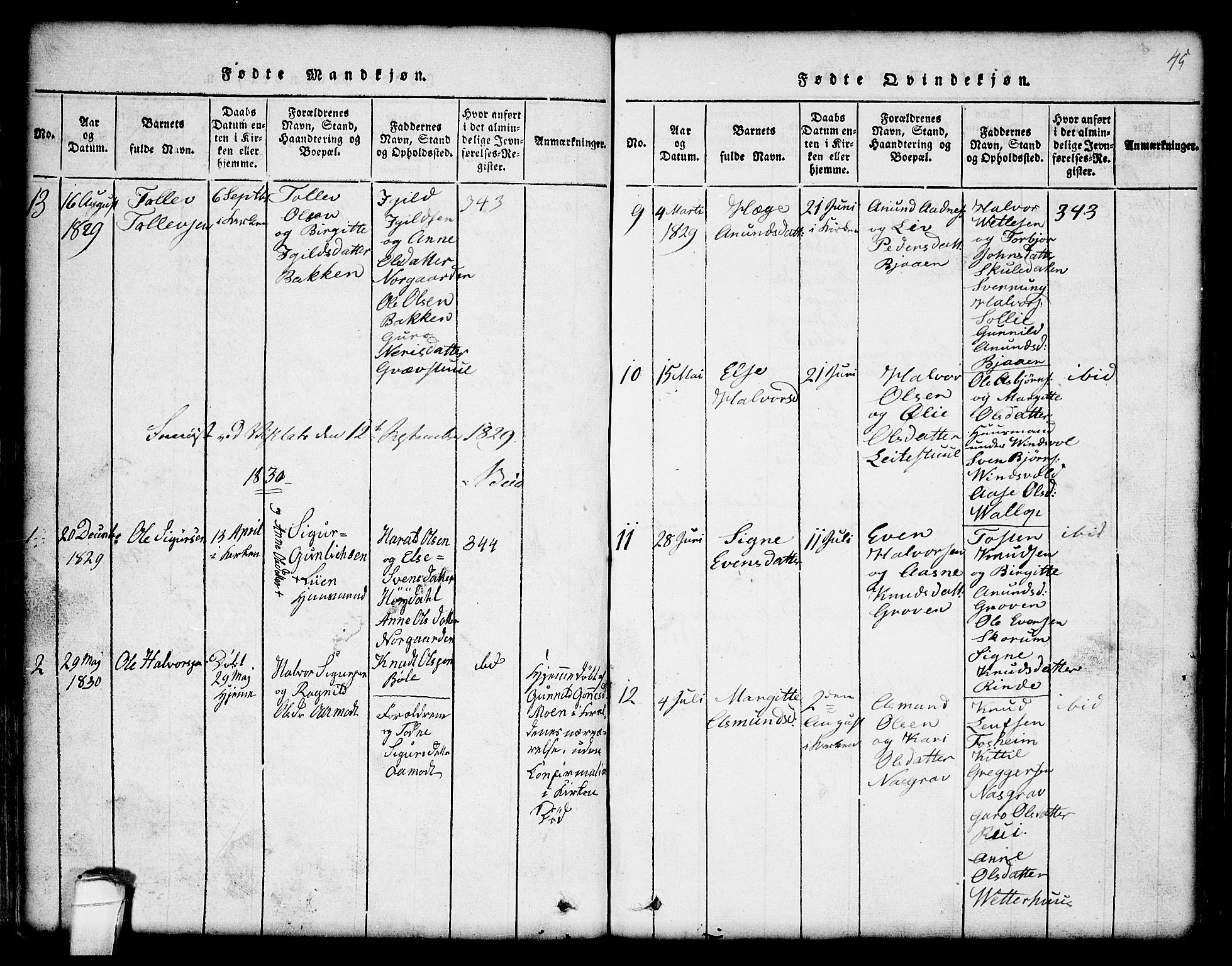 Seljord kirkebøker, SAKO/A-20/G/Gc/L0001: Parish register (copy) no. III 1, 1815-1849, p. 45