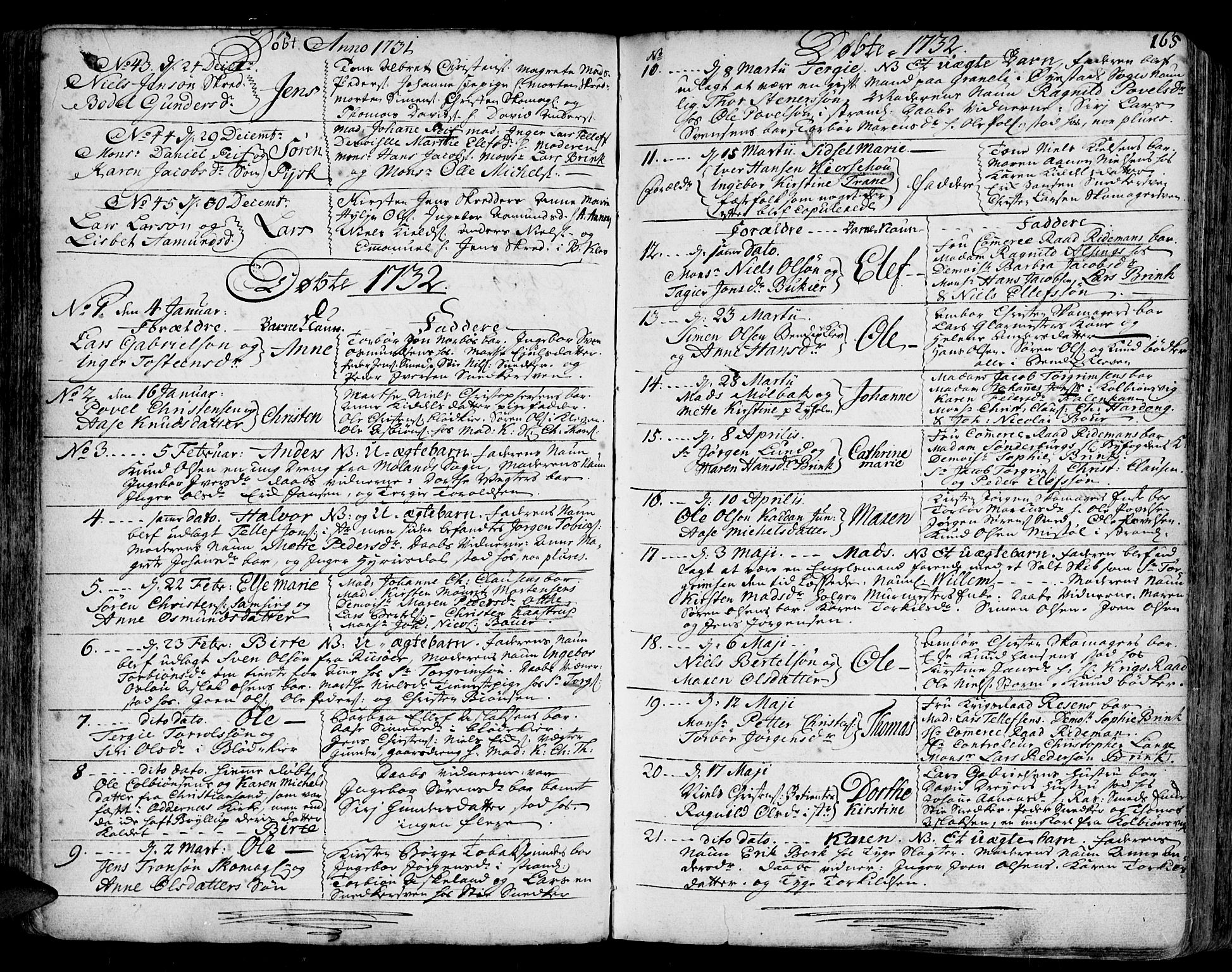 Arendal sokneprestkontor, Trefoldighet, SAK/1111-0040/F/Fa/L0001: Parish register (official) no. A 1, 1703-1815, p. 165