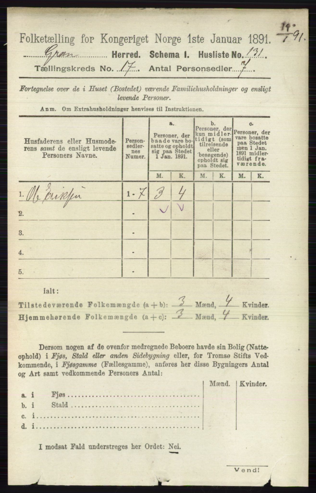 RA, 1891 census for 0534 Gran, 1891, p. 8733