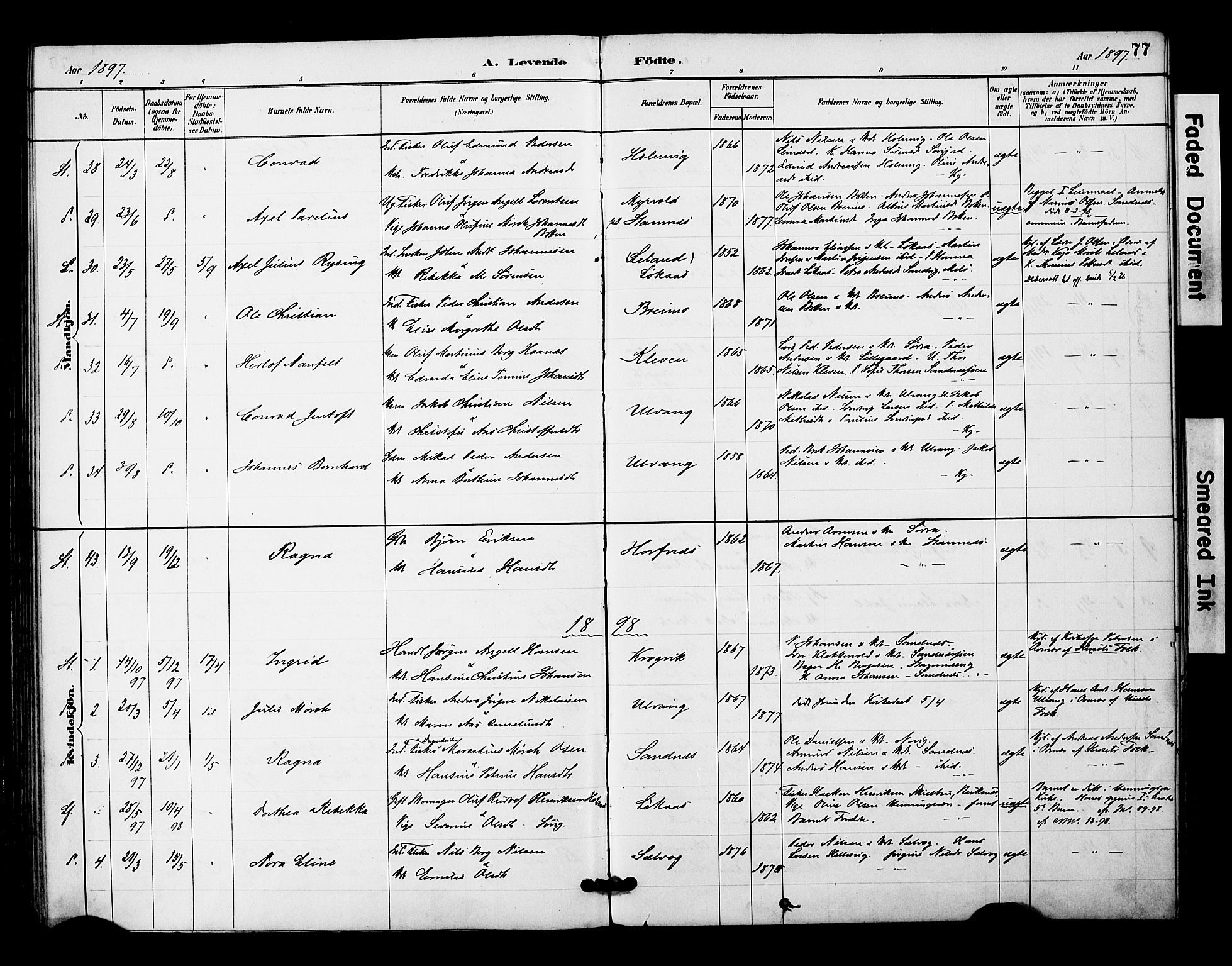 Ministerialprotokoller, klokkerbøker og fødselsregistre - Nordland, AV/SAT-A-1459/831/L0471: Parish register (official) no. 831A02, 1886-1901, p. 77